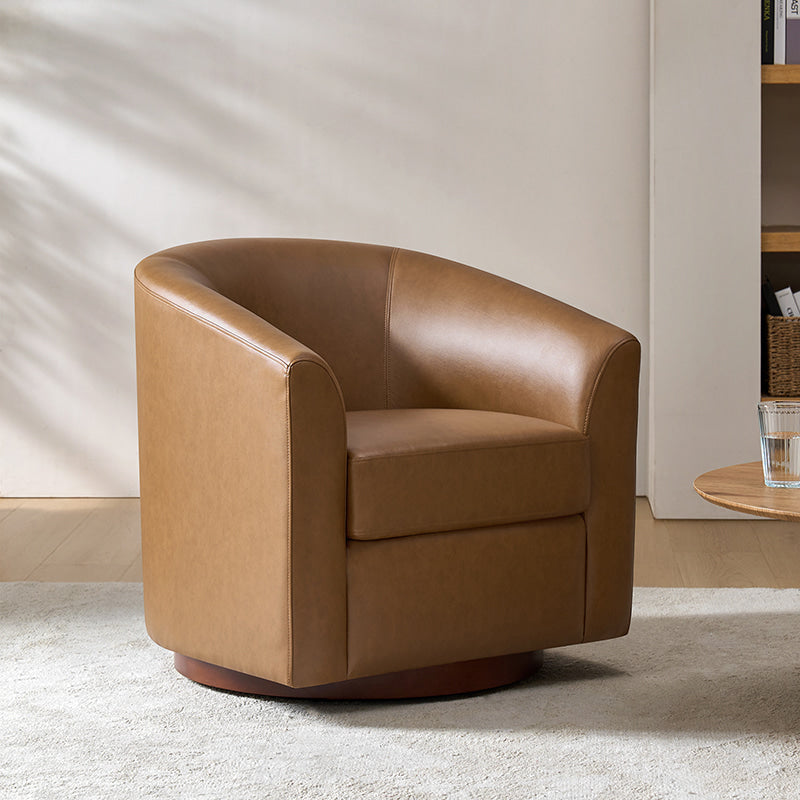 360 Degree Swivel Barrel Faux Leather Chair - Modern Accent Chair for Living Room, Office & Lounge - Comfortable PU Leather Recliner with Smooth Rotation