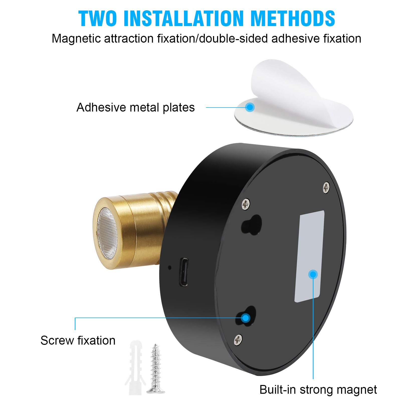 Wireless Rechargeable LED Spotlight - Battery Powered Picture Lights for Wall Art, Paintings & Dartboards - Indoor Puck Lights with Remote Control - Gold 3000K Warm White - Perfect for Artwork Display, Closet Lighting & Home Decor Accent