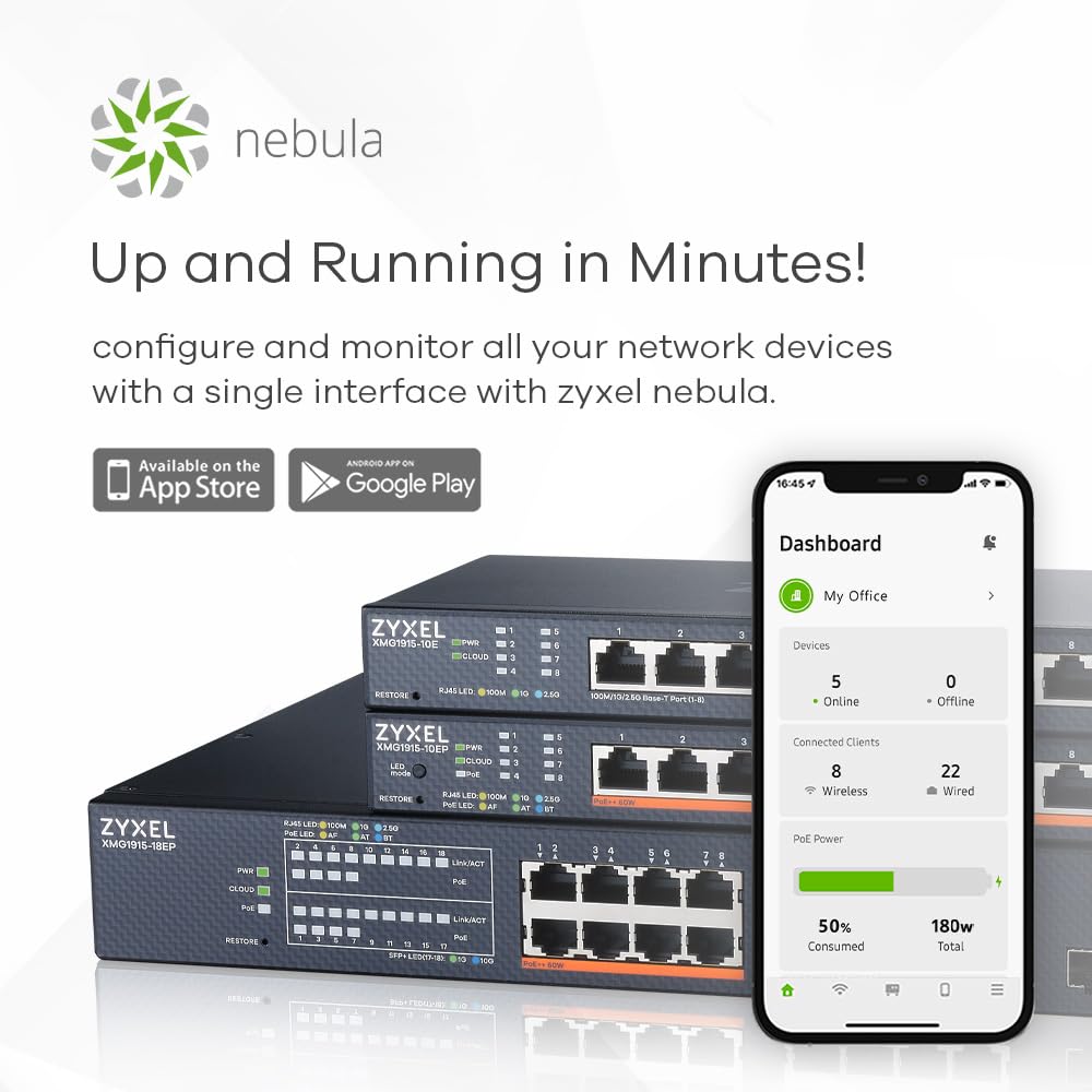 Zyxel XMG1915-10E 8-Port Multi-Gig 2.5G Smart Managed Switch with 2x 10G SFP+ Ports | Desktop & Wall Mountable | Ideal for Home Office & Small Business Networks