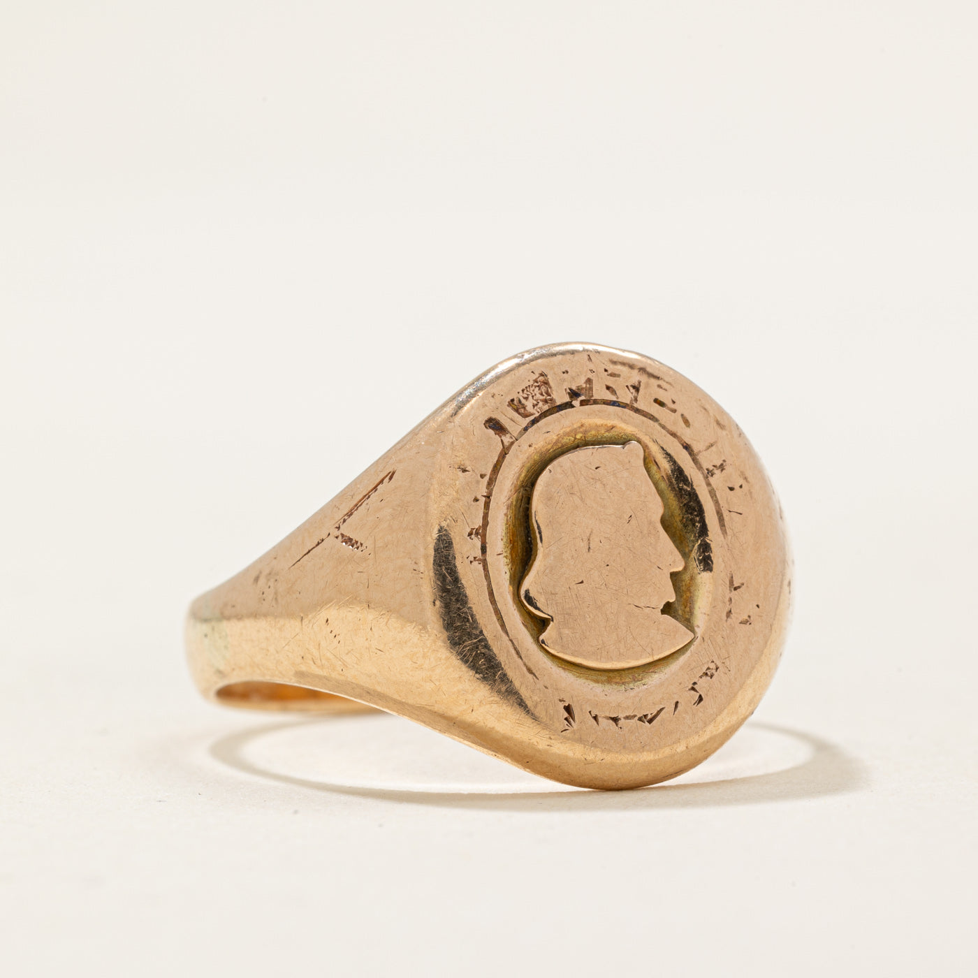 Vintage Canadian 10k Yellow Gold Portrait Ring - Size 10.5 | Antique Jewelry for Women, Unique Gift for Her, Perfect for Special Occasions & Vintage Fashion Lovers
