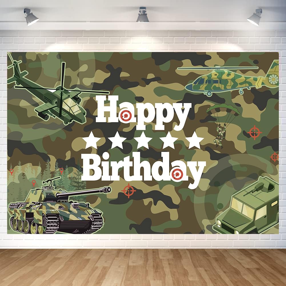 Camo Happy Birthday Backdrop Decorations - 70.8 x 47.2 Inch Camouflage Birthday Banner for Army Military Theme Party | Perfect for Indoor Outdoor Birthday Decor, Photo Booth Background & Home Celebration Supplies