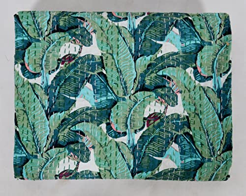 Indian Block Print Kantha Quilt - Queen Size 90x108 Inch Cotton Handmade Throw Blanket & Bedspread (Multi-Color) for Bohemian Bedroom Decor, Cozy Living Room Throw, or Unique Gift