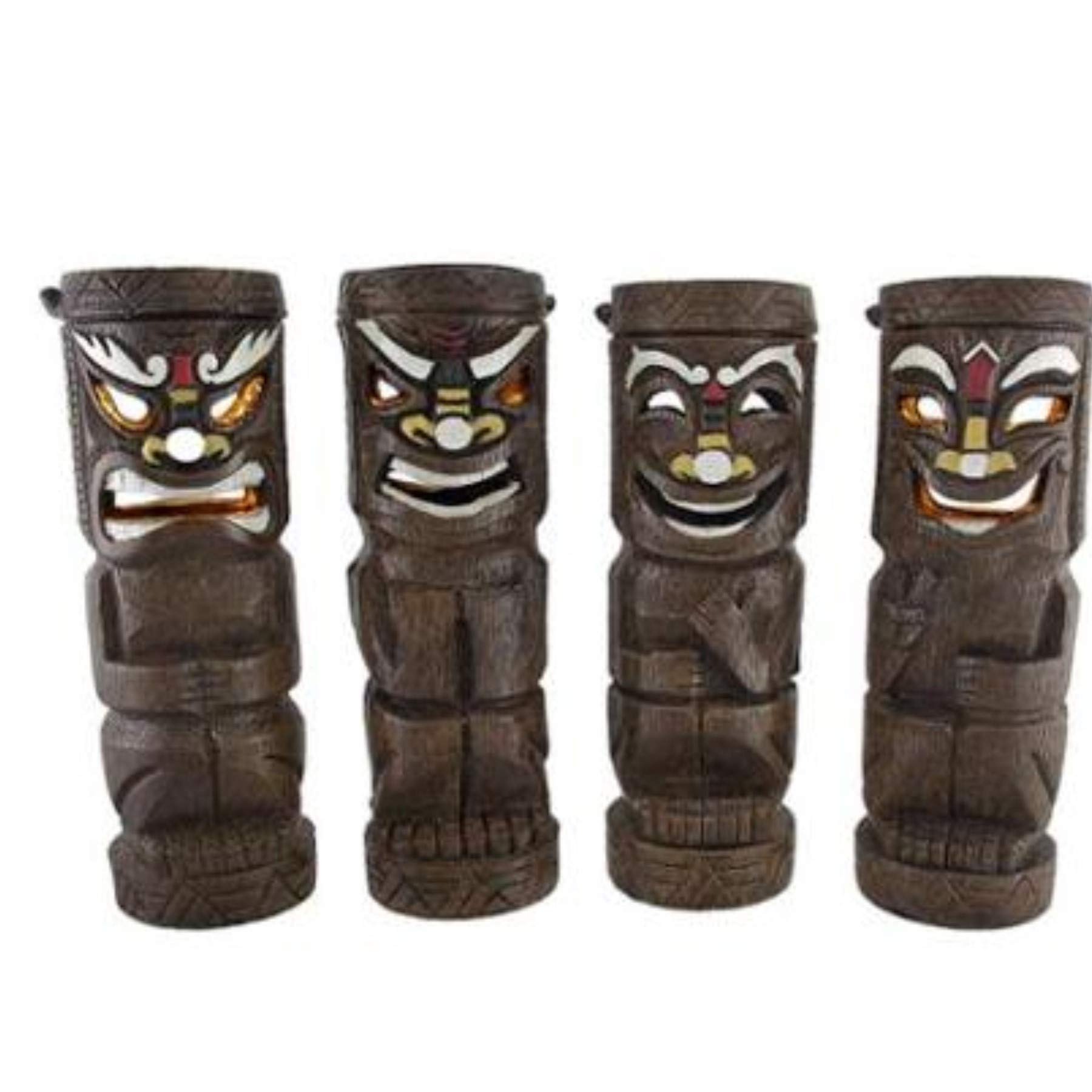 Set of 4 Flickering Friki Tiki Solar Powered Outdoor Statue Lights - Perfect for Garden, Patio, and Backyard Decor