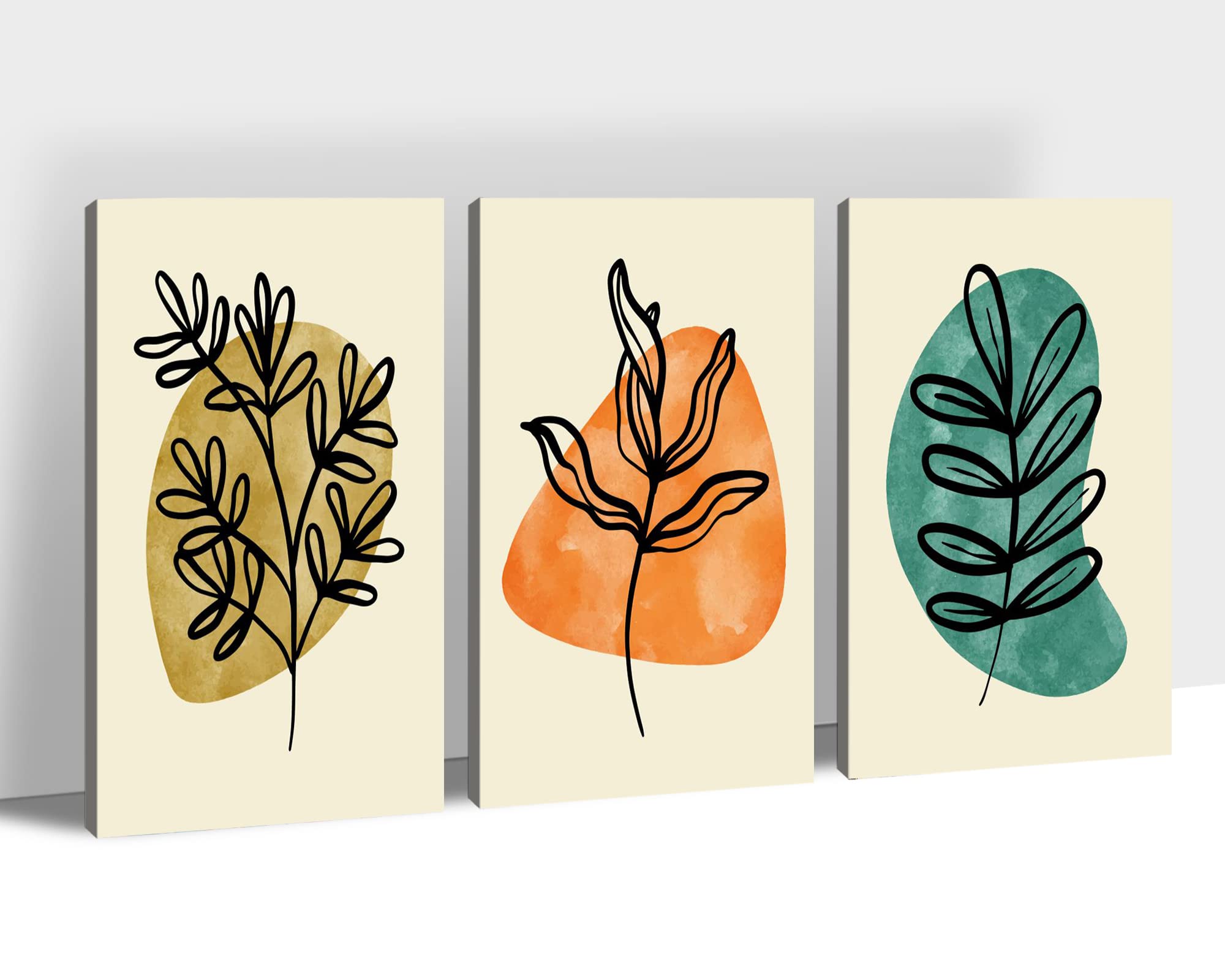 3 Pieces Boho Wall Decor - Bohemian Canvas Art, Mid-Century Modern Abstract Wall Art for Living Room, Bedroom & Office Decor | Framed Geometric Plant Print Set (20