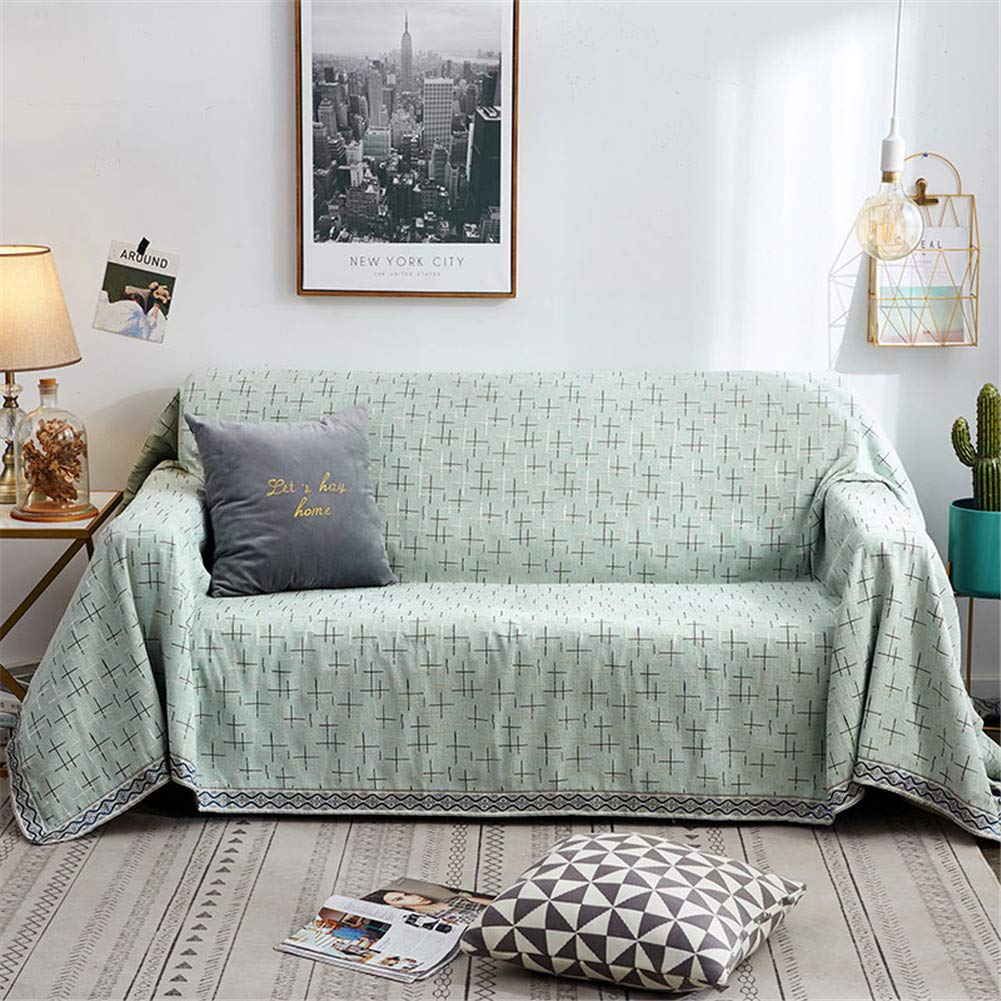 MLAH Embroidered Chenille Sofa Cover - Green 180x340cm, Stretchable Couch Protector with Decorative Edges for Living Room Furniture | Perfect for Pet Owners & Home Decor