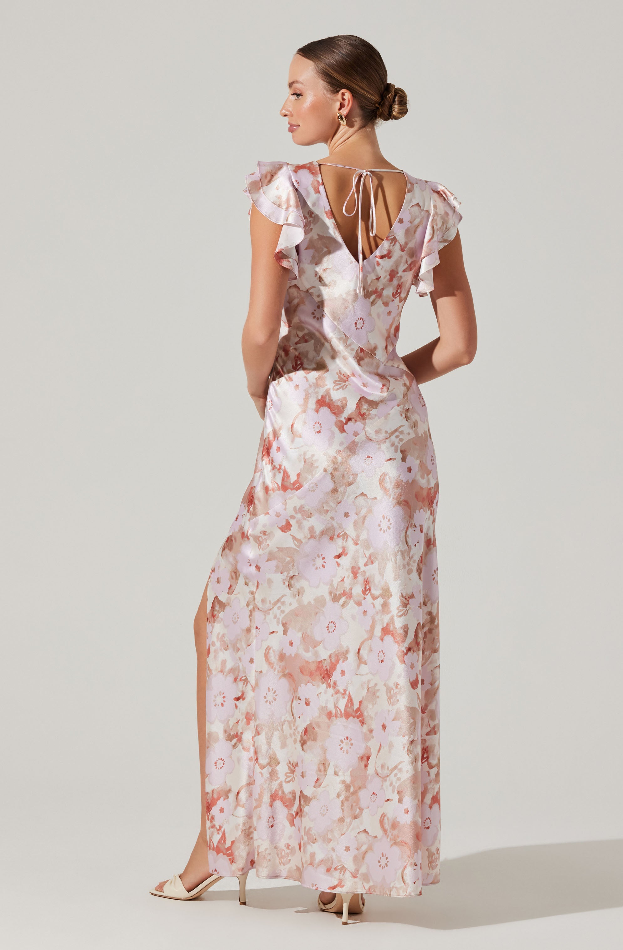 Elegant Satin Flutter Sleeve Maxi Dress for Women - Summer Beach Wedding Party & Evening Occasions