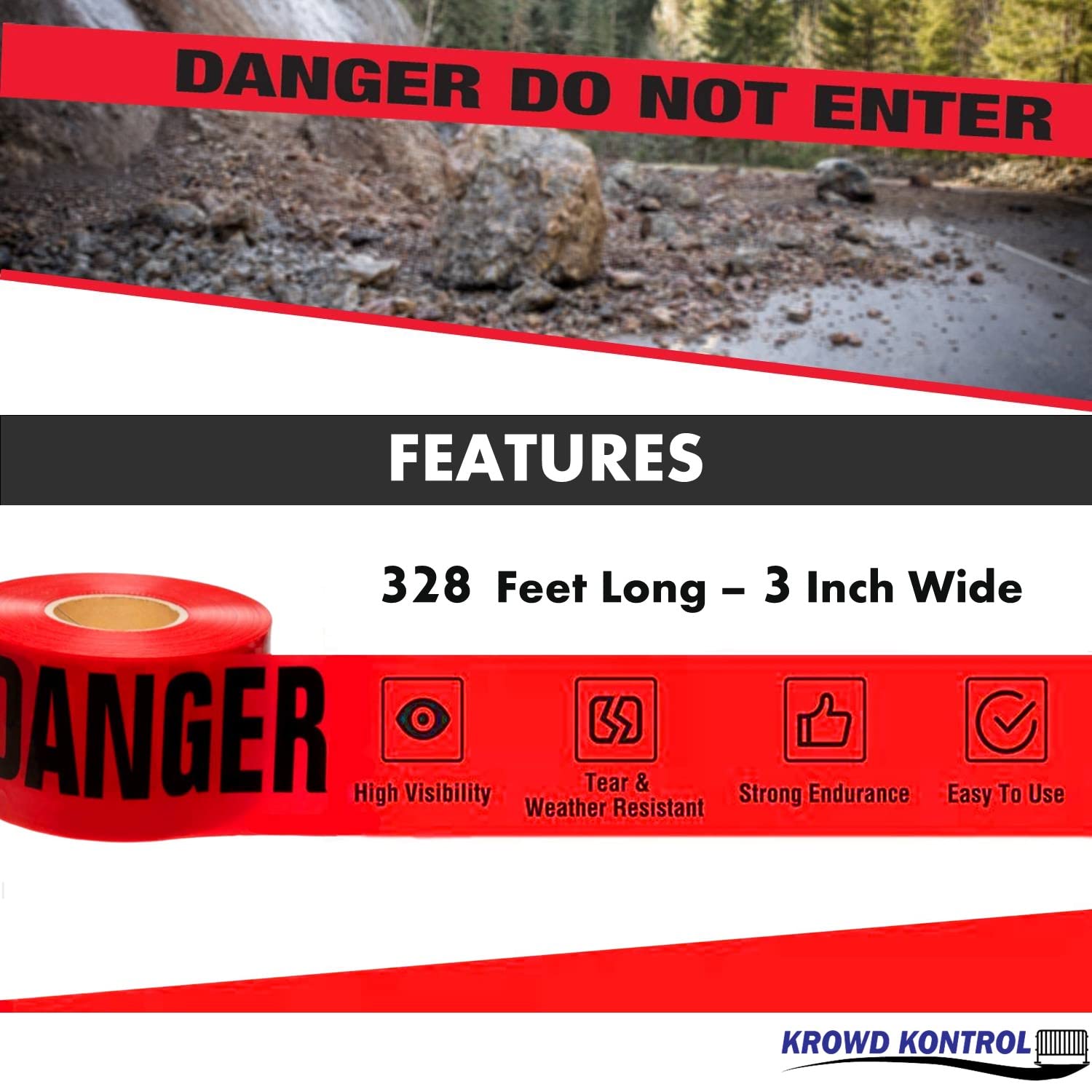 Danger Do Not Enter Barricade Tape - 328 Feet Roll, 3 Inch Wide Red Safety Hazard Warning Tape (24 Pack) - Police, Halloween, Party Decoration | Perfect for Construction Sites, Crime Scenes & Event Safety Barriers