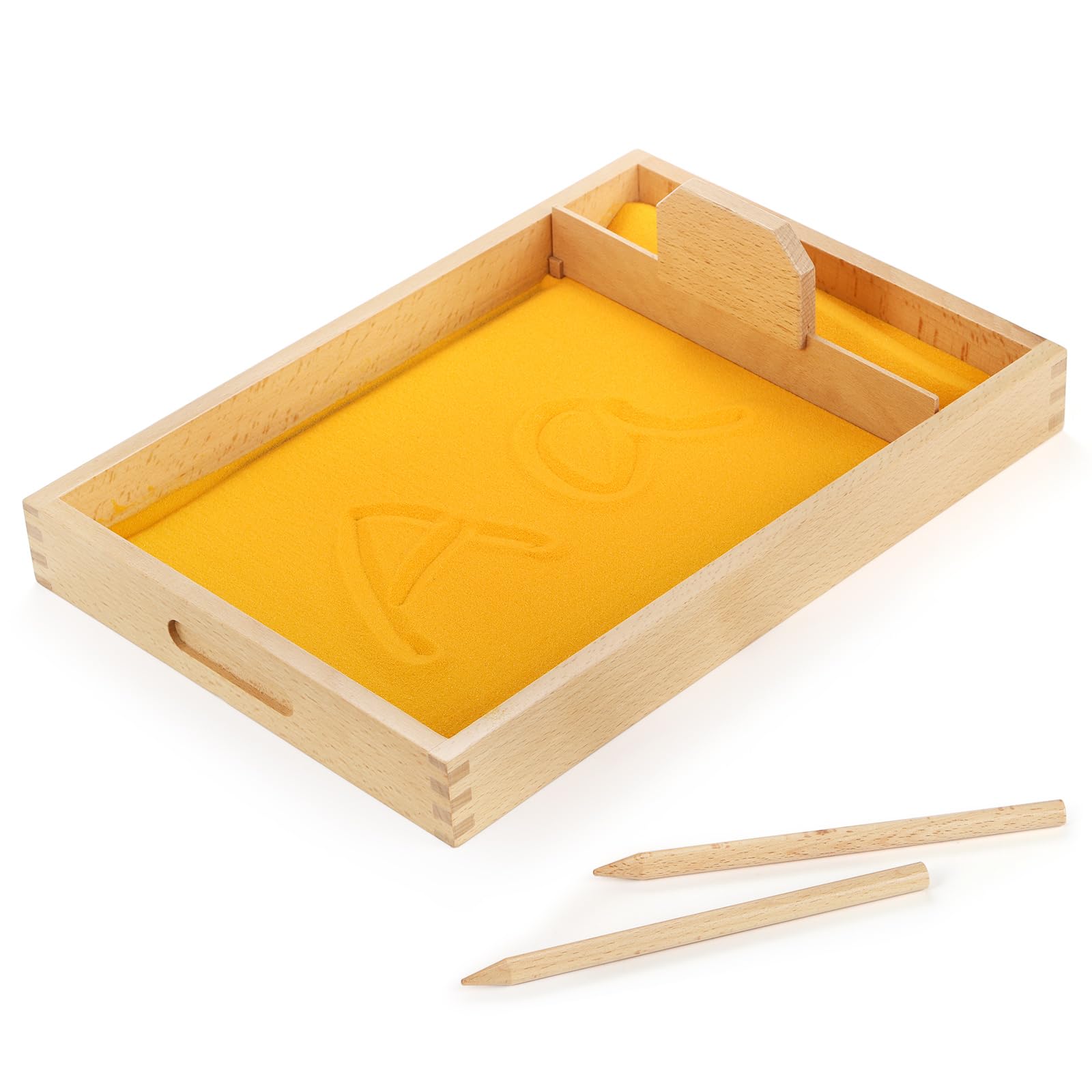 Montessori Sand Tray for Kids - Wooden Letter & Number Tracing Tray with Wooden Pen - Educational Writing Practice Toy for Preschool Learning - Perfect for Homeschooling & Classroom Letter Formation Activities