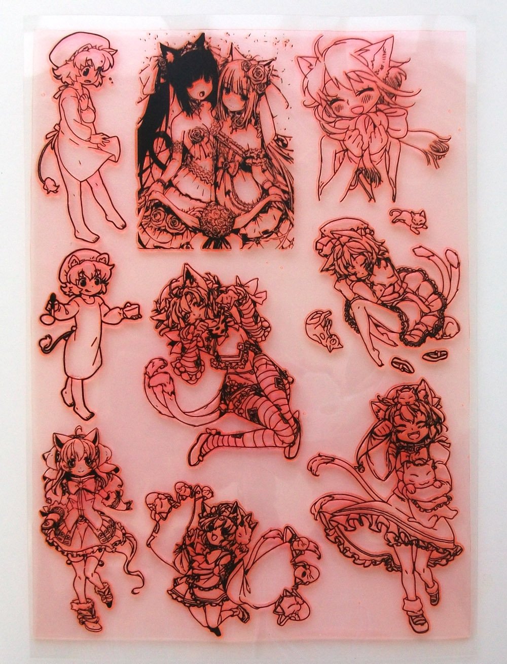 Anime Neko Girls Clear Stamps (7x10 Inch) - Kawaii Manga Stickers, Chibi Cat Girl Decals for Scrapbooking, Journaling & DIY Crafts
