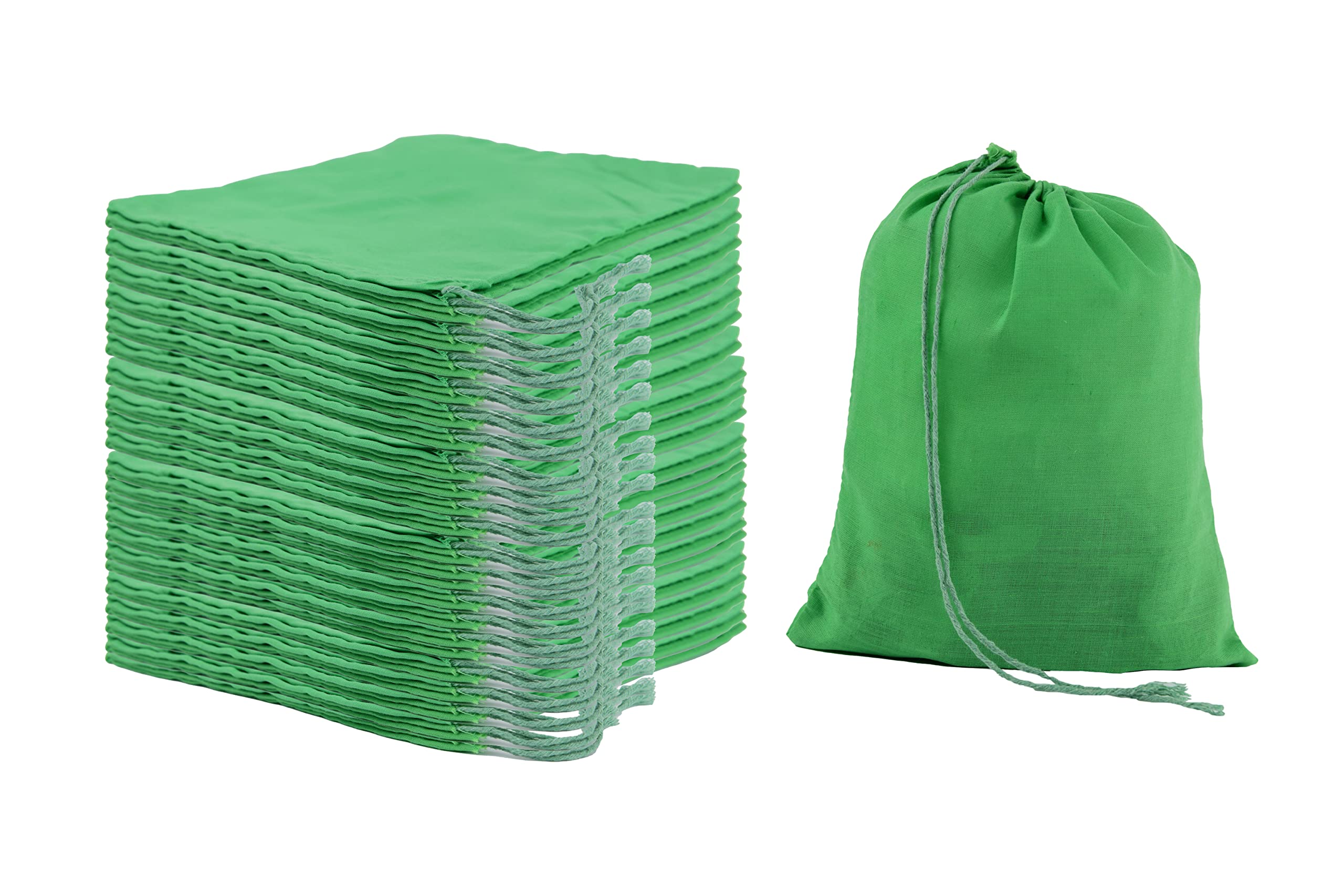 **Eco-Friendly Green Cotton Christmas Drawstring Gift Bags (3x5 Inches, 25-Pack) - 145 GSM Reusable Kitchen, Grocery & Herb Storage Bags for Holiday Treats, Party Favors & Sustainable Gifting**