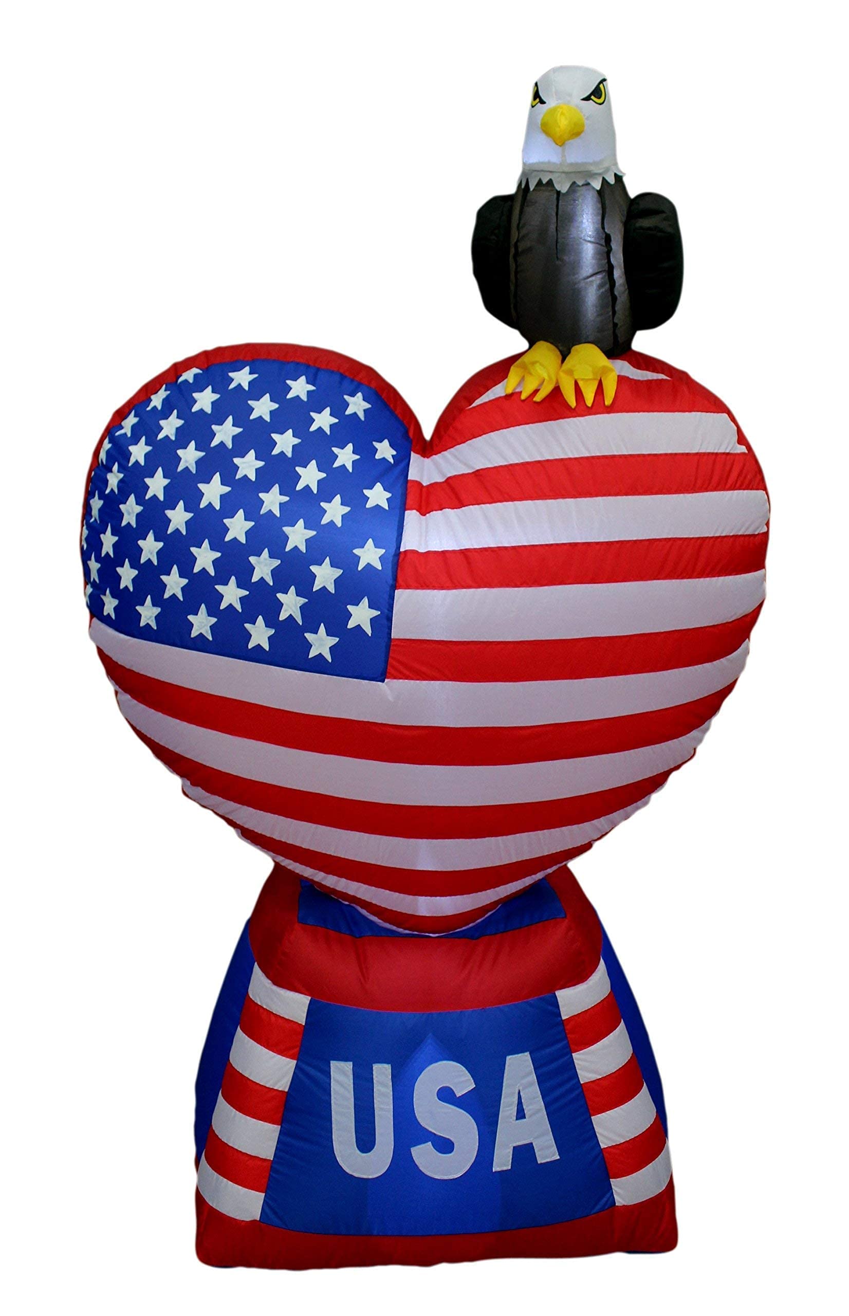 Patriotic & Birthday Party Decorations Bundle - 5ft Inflatable American Flag Heart with Bald Eagle & 6ft Happy Birthday Cake with Candles - Perfect for 4th of July Celebrations, Independence Day Parties & Birthday Events