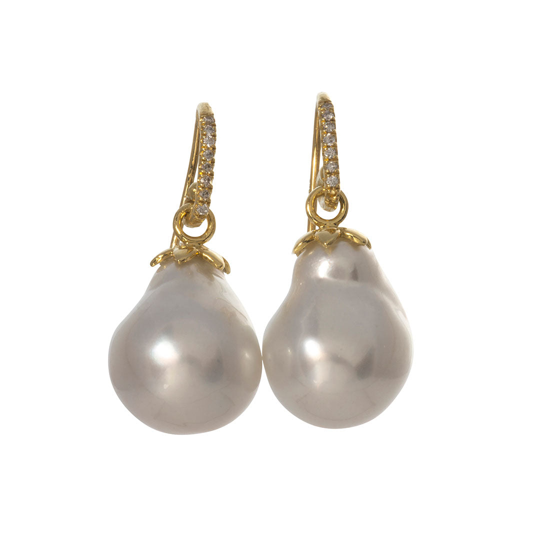 Exquisite Baroque South Sea Pearl & Diamond 18K Gold Drop Earrings - Luxury Bridal Jewelry & Evening Wear Accessories for Women