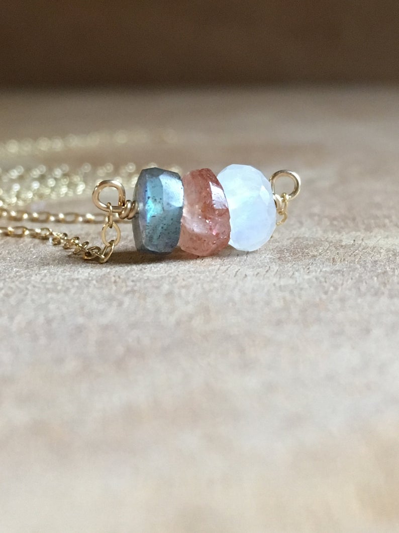Healing Crystal Necklace - Raw Moonstone, Labradorite & Sunstone Jewelry for Energy & Balance - Silver or Gold Pendant for Meditation, Yoga & Spiritual Healing