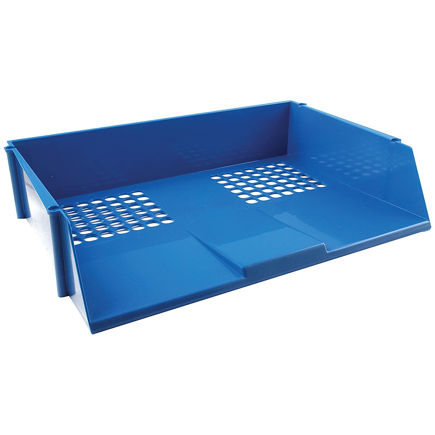 Q Connect Wide Entry Letter Tray - Blue, 3-Tier Desktop File Organizer for Office, Home & School Use | Paper Document Holder for Mail, Bills & Files | Durable Plastic Desk Organizer (Blue)