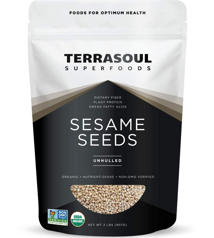 Organic Unhulled Sesame Seeds 2 Lbs by Terrasoul Superfoods - Nutty Crunch for Asian Cooking, Baking, Tahini & Healthy Snacks | Perfect for Stir-fries, Breads, Salad Toppings & Homemade Hummus