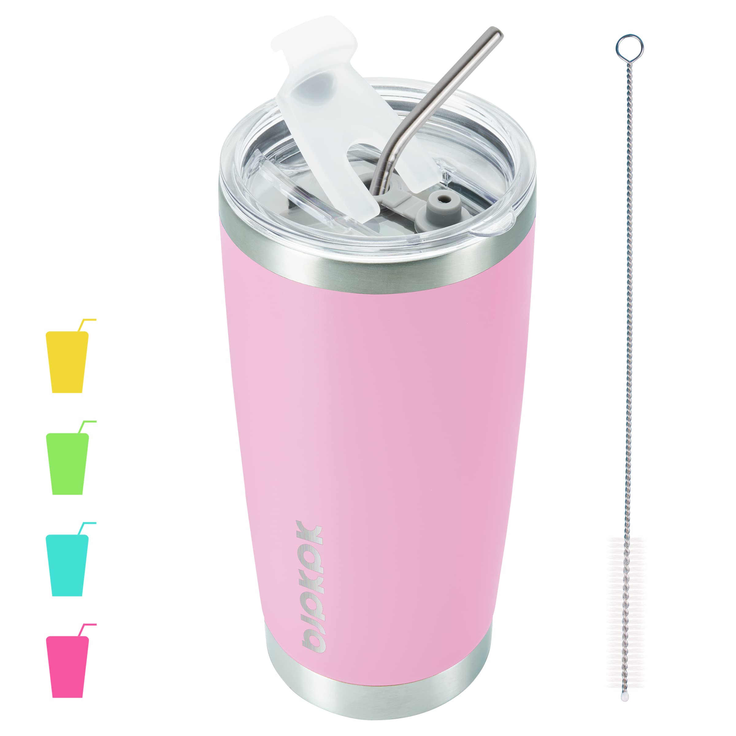 20oz Insulated Stainless Steel Tumbler with Lid & Straw - Light Pink Vacuum Coffee Mug for Hot & Cold Drinks - Perfect for Office, Travel, Gym & Outdoor Activities