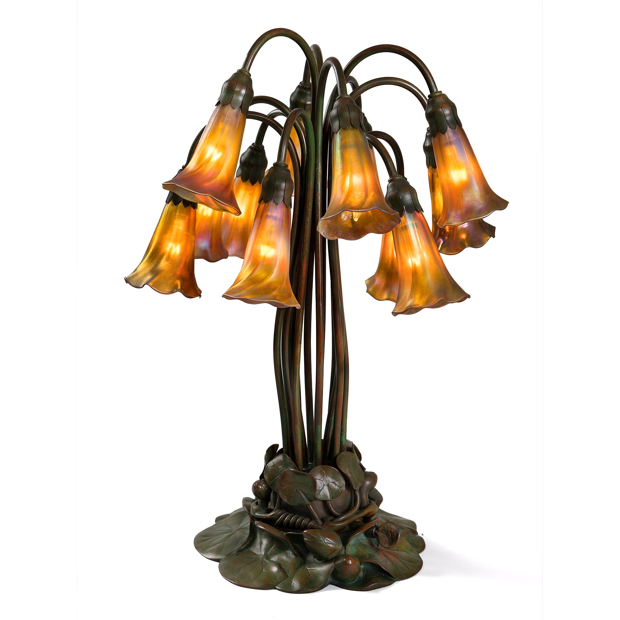 Tiffany Studios New York Twelve-Light Lily Table Lamp - Elegant Vintage Home Decor for Living Room, Bedroom & Office Lighting