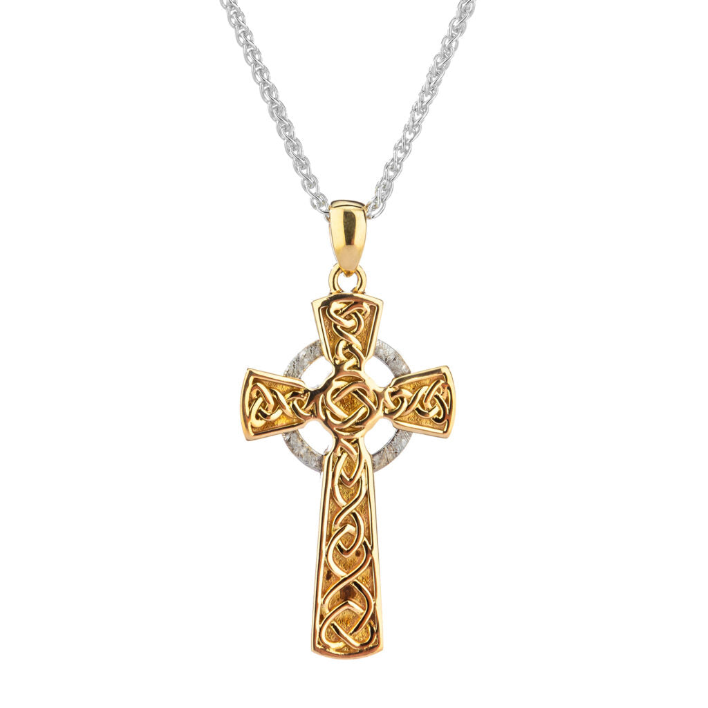 10K Yellow and White Gold Circle Cross Pendant Necklace for Women - Elegant Religious Jewelry Gift for Baptism, Confirmation & Everyday Wear