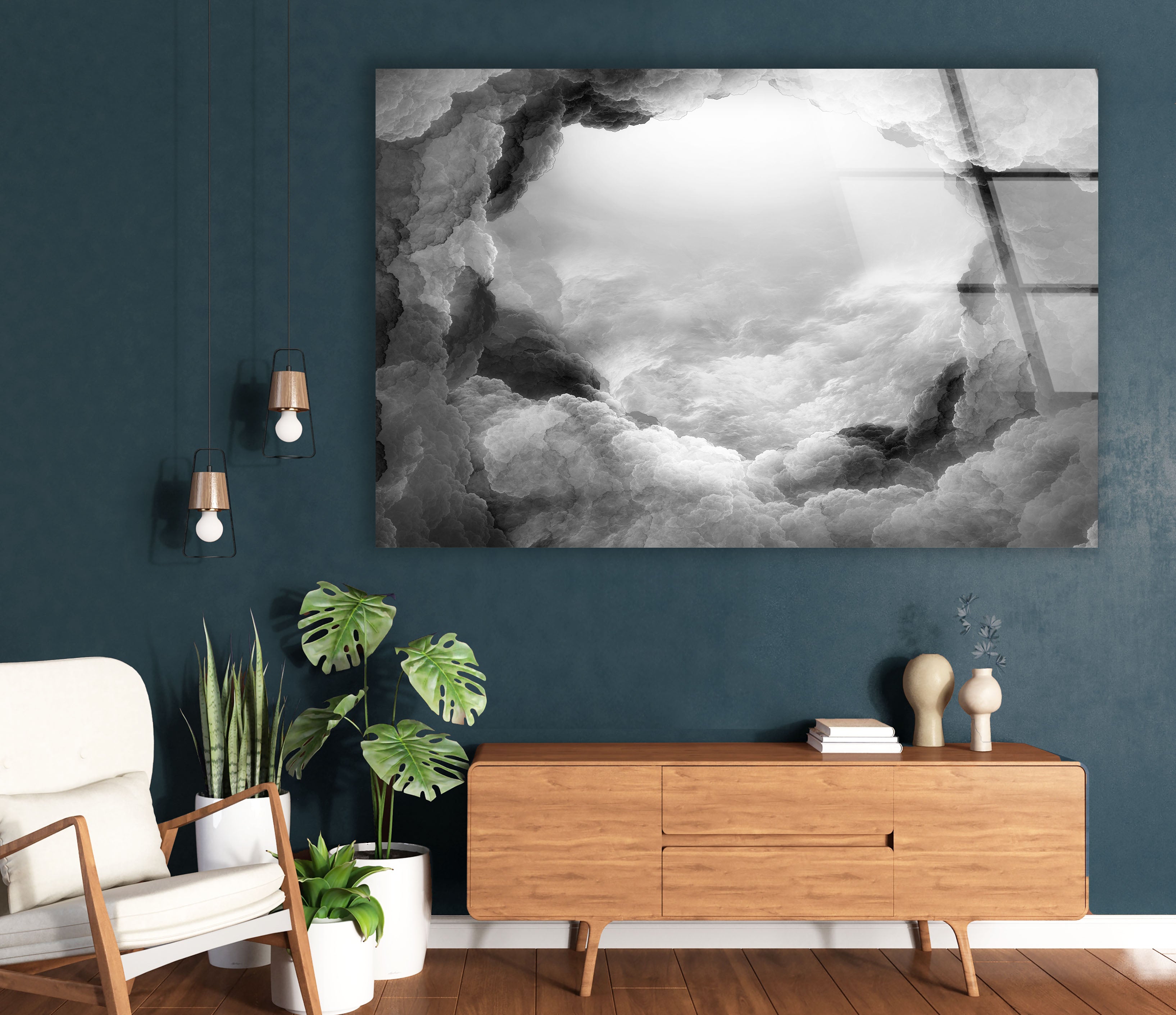 Black and White Cloud Wall Art - Dreamy Abstract Glass Print Decor for Living Room, Bedroom & Office | Modern Home Decor & Unique Gift Idea