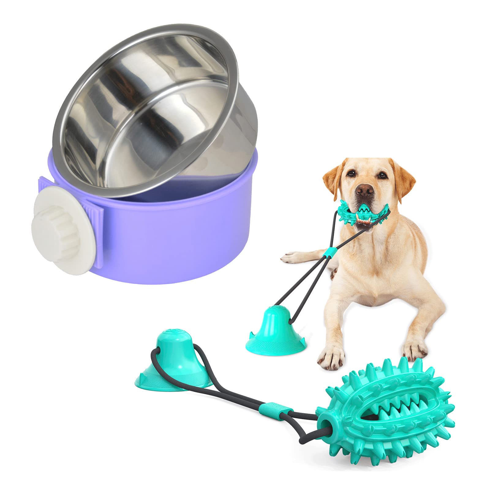 Guardians Crate Non-Slip Dog Bowl with Chew Toy - Durable Pet Feeding Set for Small & Large Dogs - Perfect for Travel, Home, and Outdoor Use