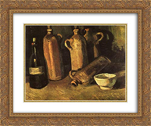 Vincent van Gogh Still Life with Four Stone Bottles, Flask & White Cup - 24x20 Gold Ornate Framed Museum Art Print | Classic Home Decor, Office Wall Art, Gift for Art Lovers