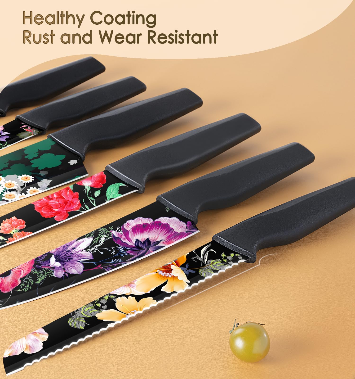 Astercook 12-Piece German High Carbon Stainless Steel Knife Set with Blade Guards | Dishwasher Safe Kitchen Knives | Perfect Gift for Home Chefs & Cooking Enthusiasts | Ideal for Slicing, Dicing & Food Preparation