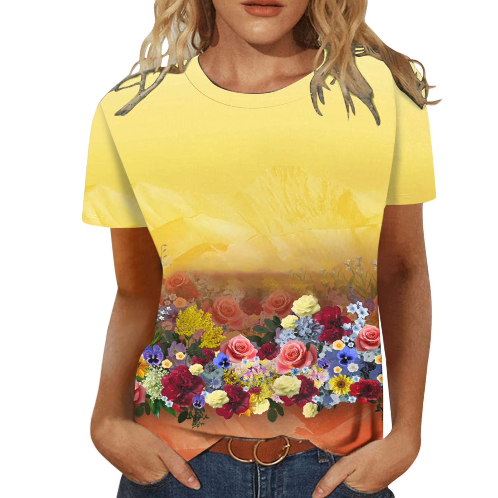 Women's Floral Print Workout Tank Top - Casual Fit Crewneck T-Shirt for Summer & Fall | Gym, Yoga, Running & Everyday Wear