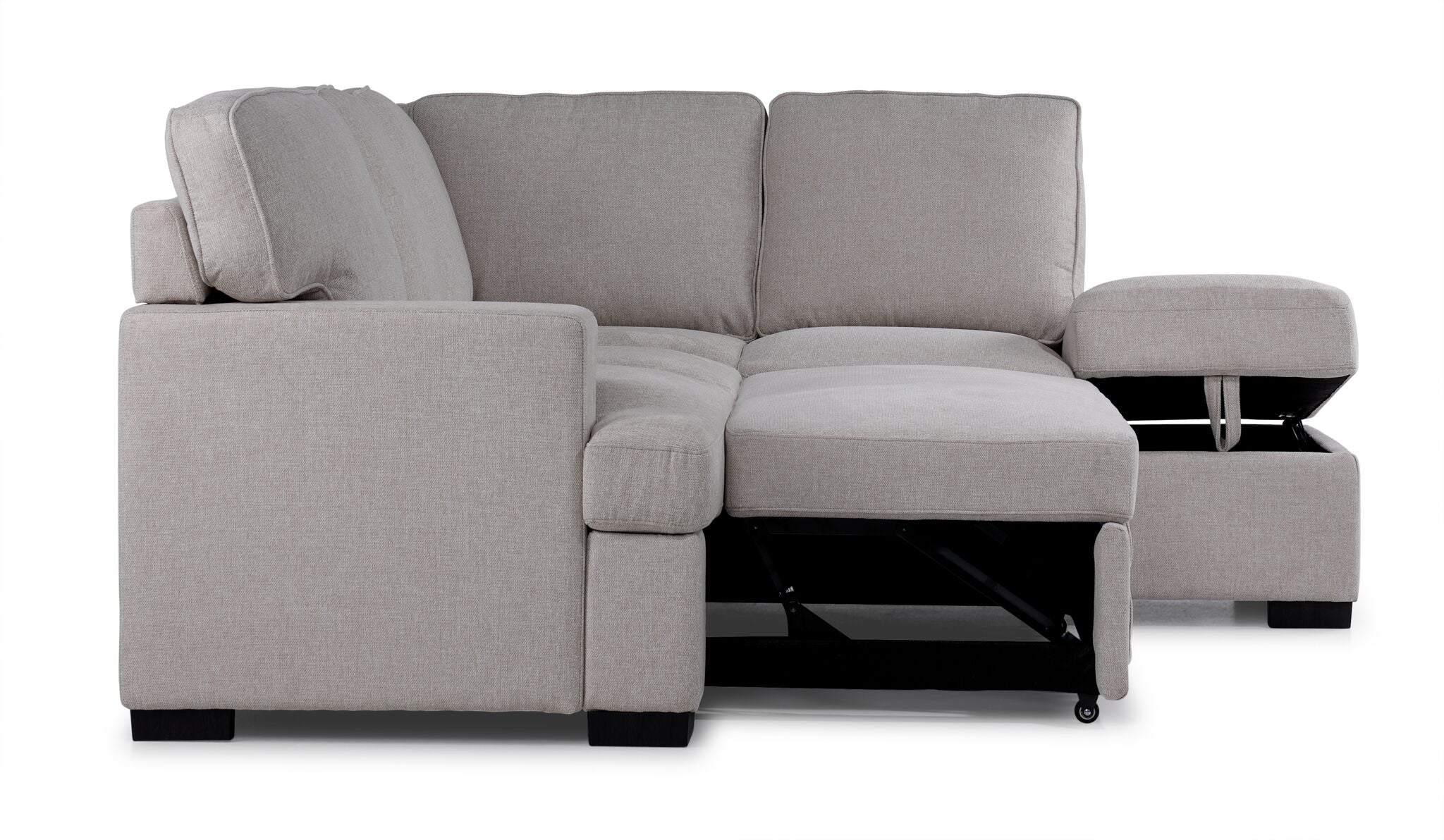 Adara 2-Piece Left-Facing Sectional Sofa with Pop-Up Bed - Beige Modern L-Shaped Couch for Small Spaces, Living Room, Guest Room & Apartments