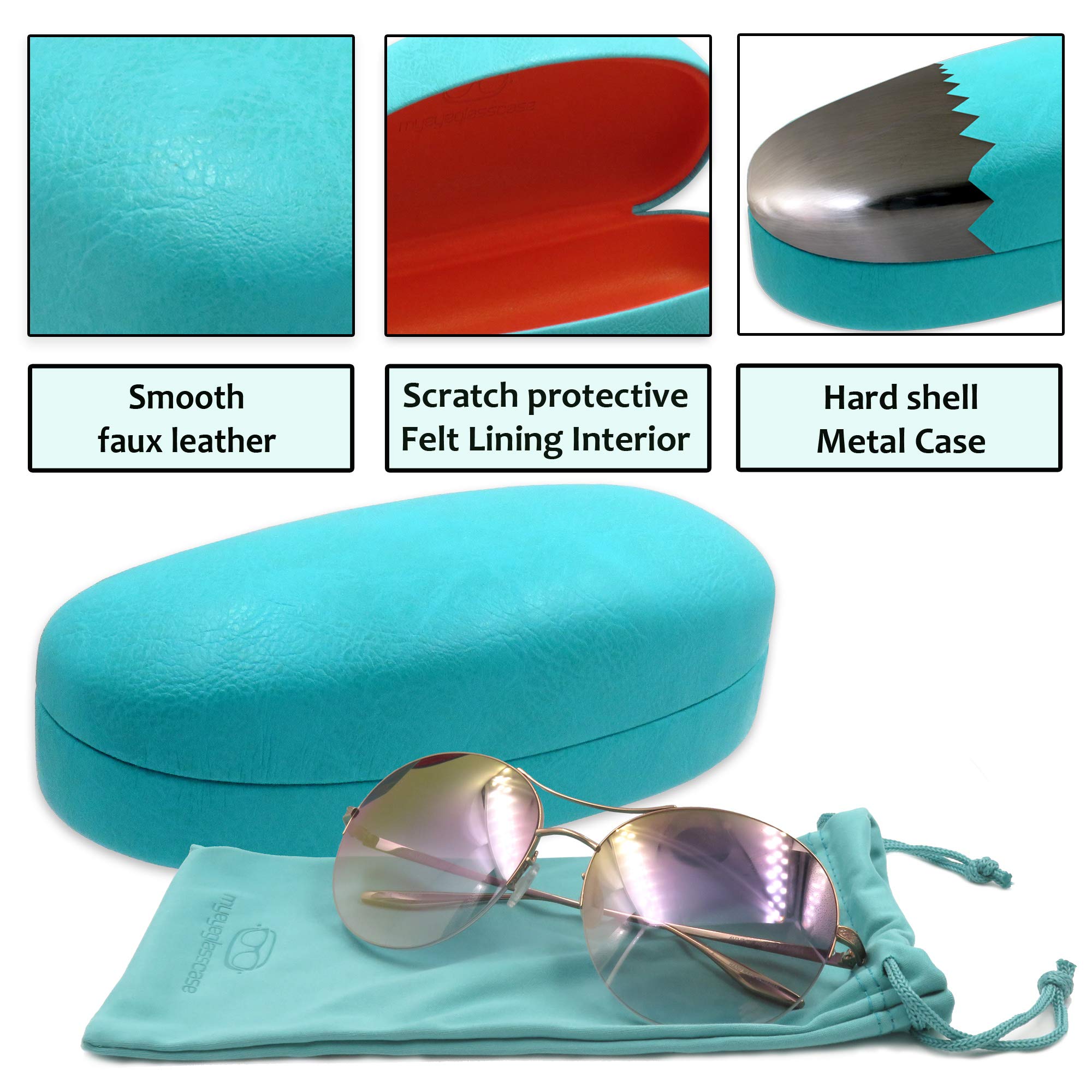 Hard Shell Sunglasses Case for Women - Durable Eyeglass Holder with Pouch & Cleaning Cloth - Large Protective Glasses Storage Case for Travel, Work, and Everyday Use