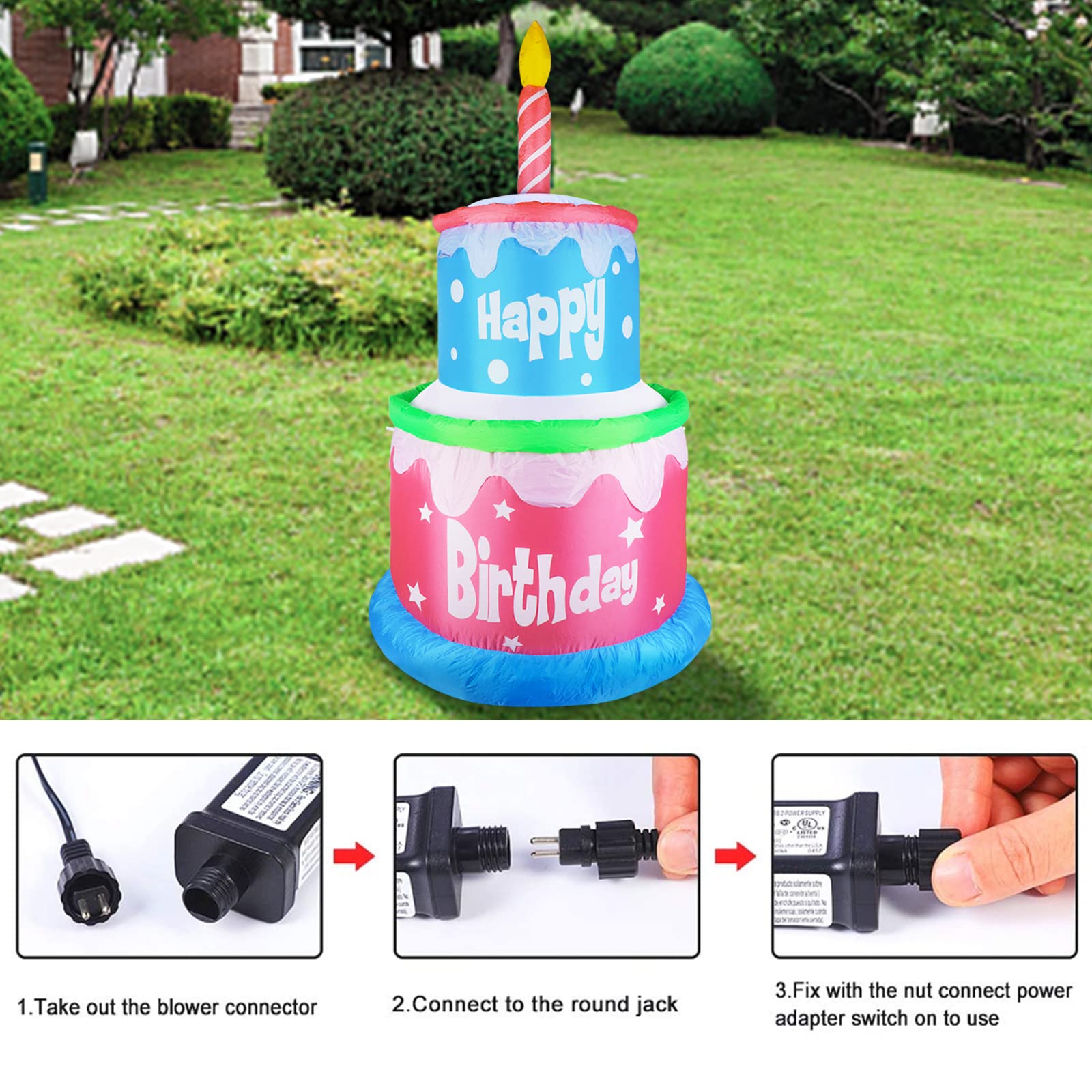6FT Inflatable Birthday Cake with Candles - Large Blow Up Outdoor Decorations for Home, Garden, Party & Celebration - Perfect for Birthdays, Anniversaries, and Holiday Events