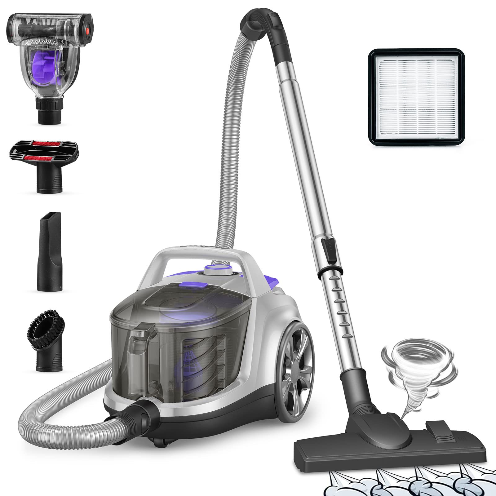 Aspiron 3.5L Silver Canister Vacuum Cleaner for Home Cleaning