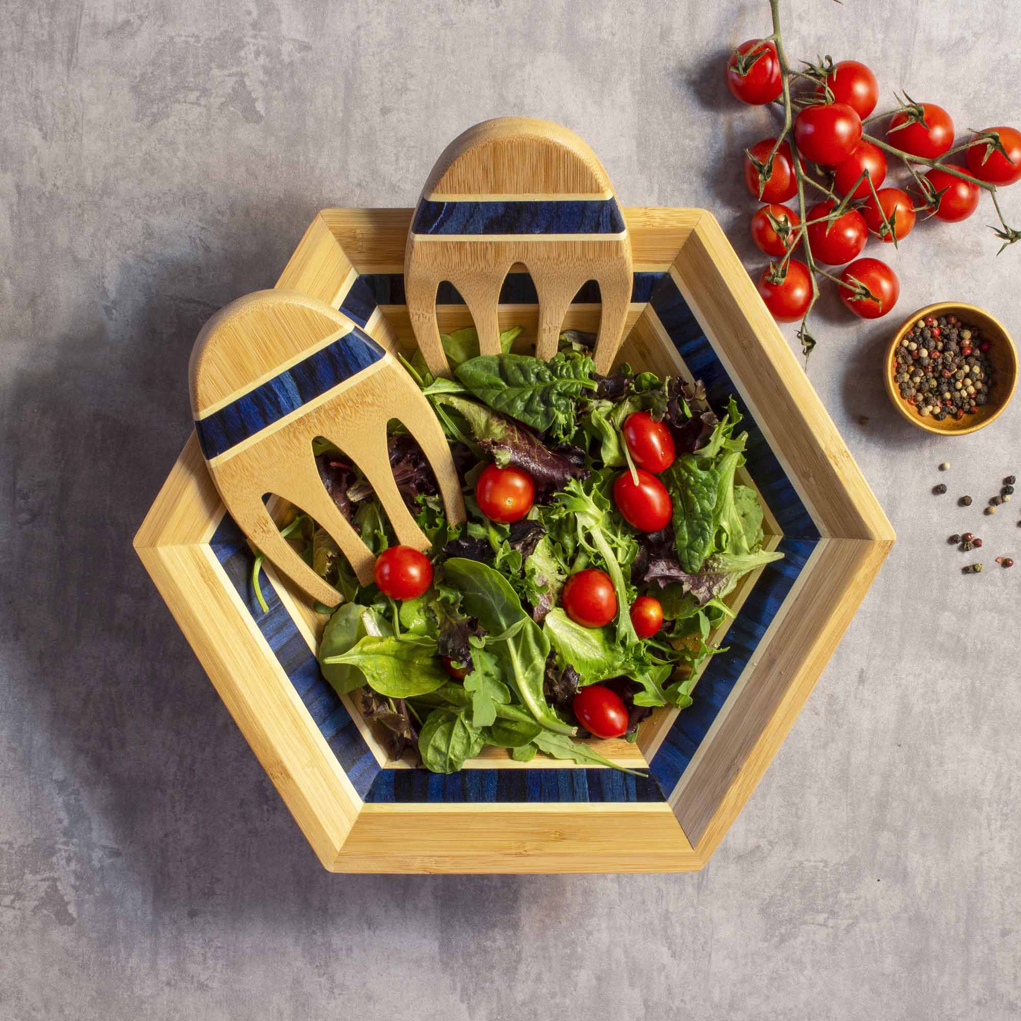 Baltique® Malta Collection Salad Bowl & Serving Set - Premium Porcelain Salad Bowl with Tongs - Perfect for Dinner Parties, Picnics & Healthy Meal Prep