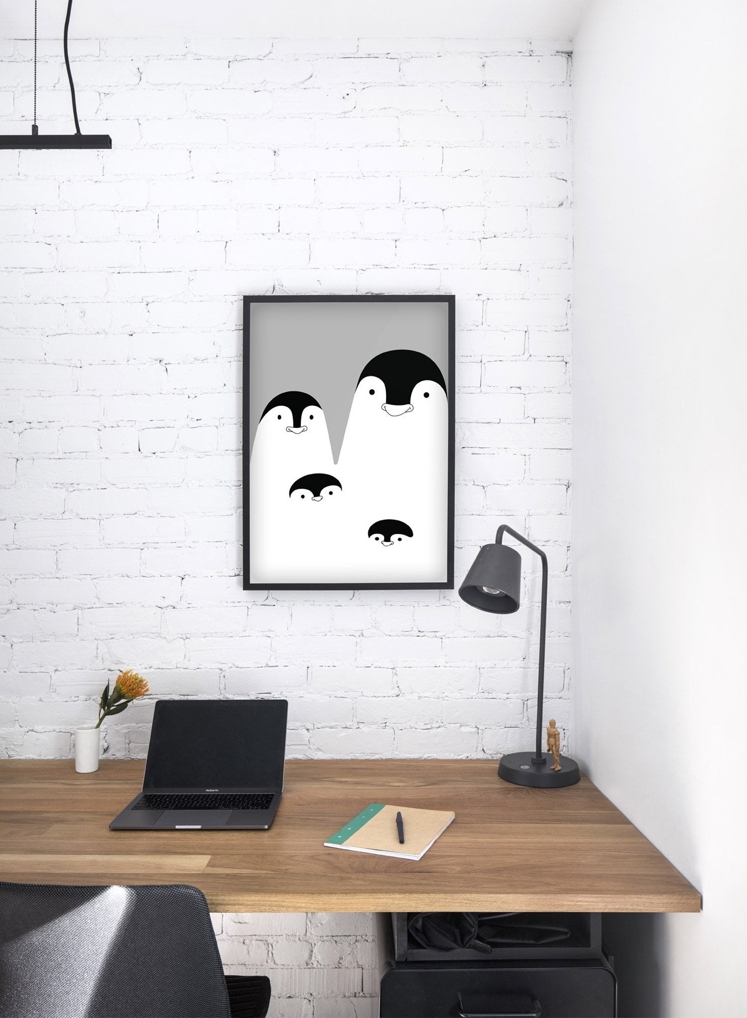 Penguin Family in Black Poster - Adorable Wildlife Wall Art for Home, Office & Nursery Decor