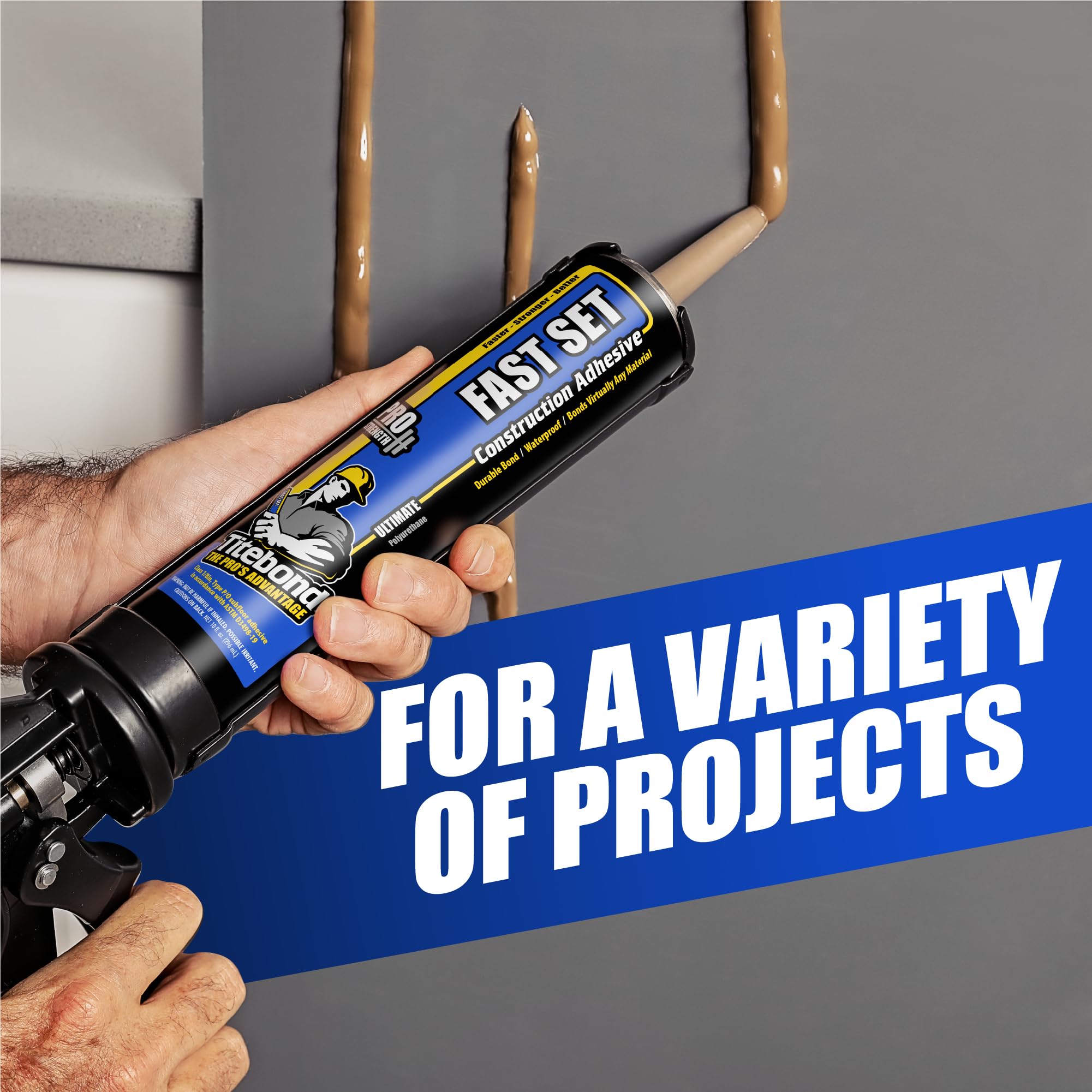 Titebond 28 Oz. Fast Set Polyurethane Construction Adhesive - Strong Bonding for Wood, Metal, Concrete - Perfect for DIY Projects, Home Repairs & Construction Work