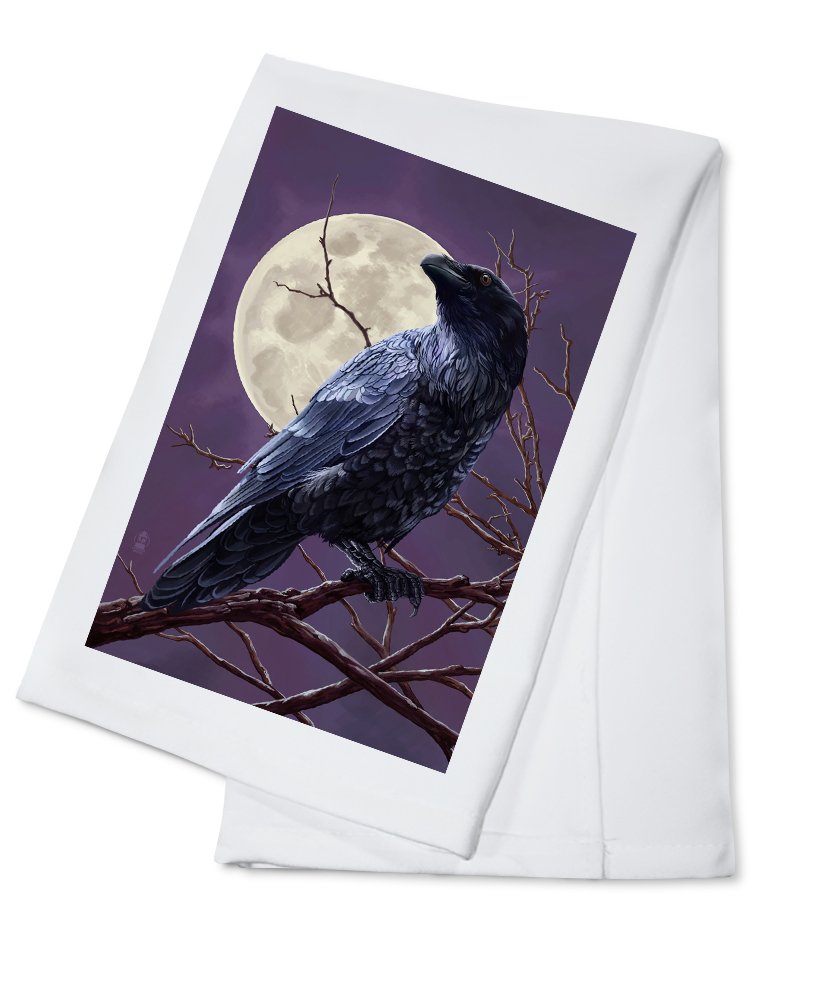 Raven and Moon at Night - 100% Cotton Tea Towel | Decorative Hand Towel for Kitchen & Home | Perfect for Dish Drying, Gift Giving & Farmhouse Decor