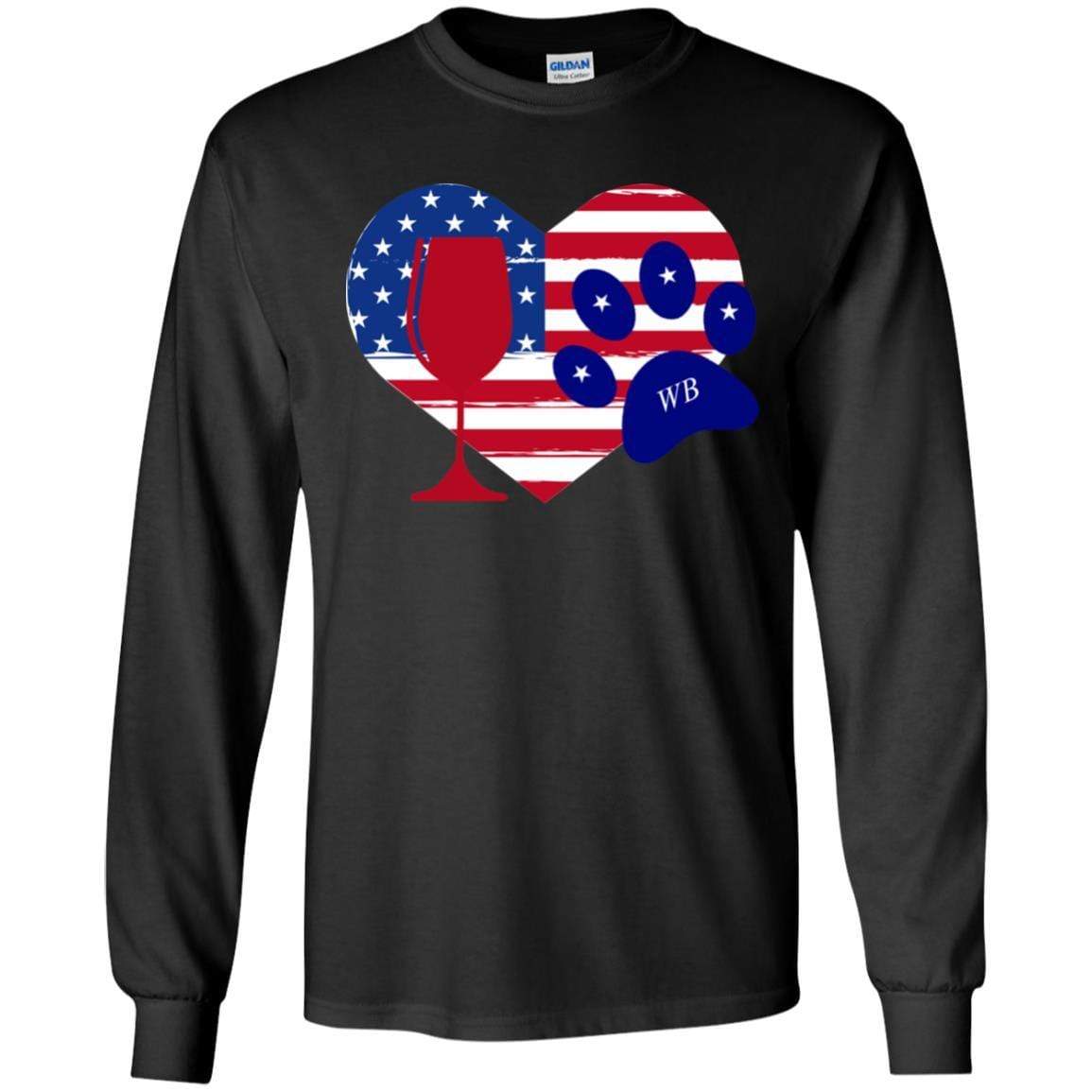 WineyBitches.Co American Wine Paw Heart Long Sleeve Ultra Soft Cotton T-Shirt | Cute Dog Lover Wine Enthusiast Gift for Women | Perfect for Wine Tasting, Girls Night Out & Casual Wear