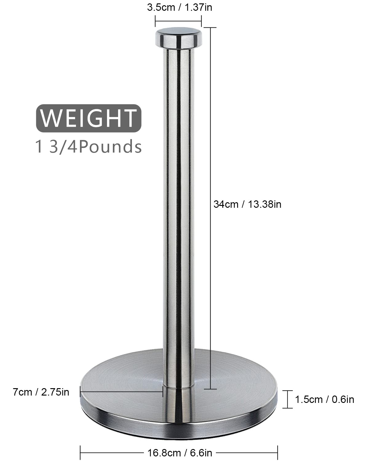 Stainless Steel Kitchen Roll Holder & Paper Towel Holder - Wall Mount or Countertop, Silver | Perfect for Kitchen, Bathroom, Office & RV Organization