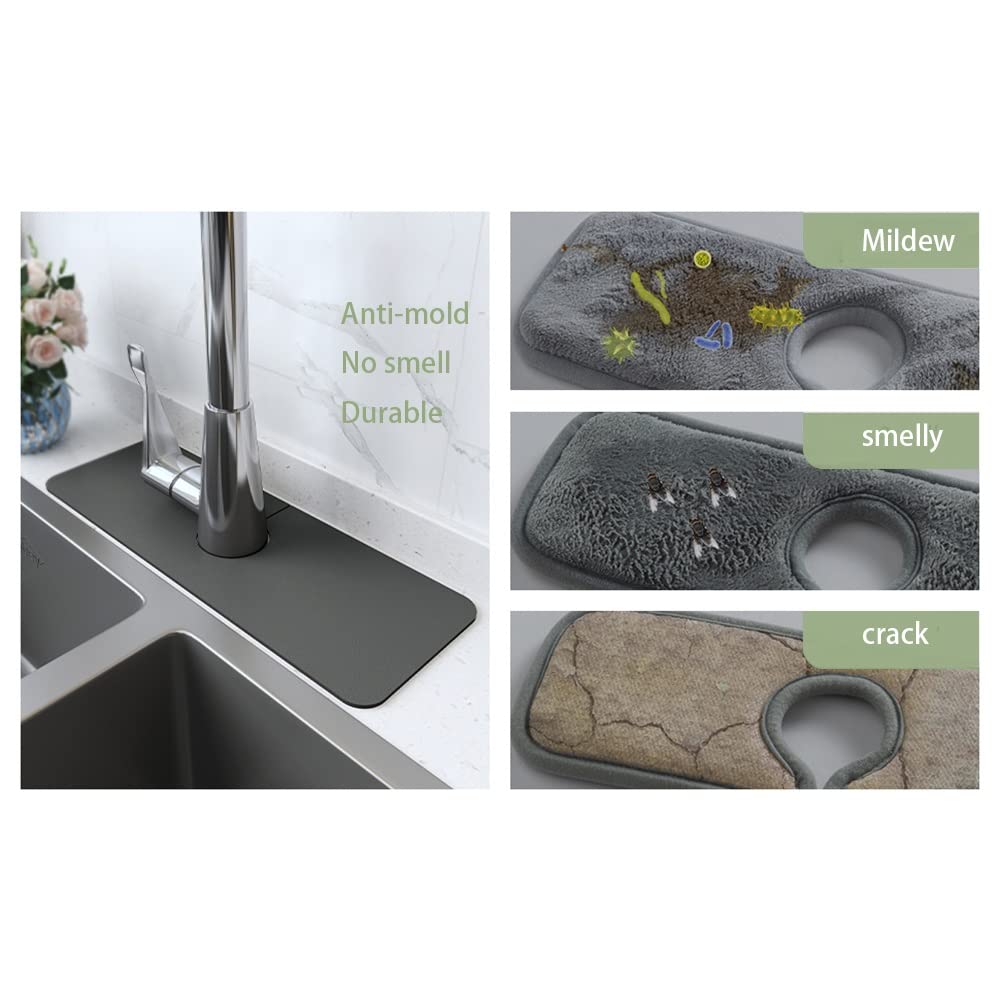 Super Absorbent Splash Guard for Sink Faucet - Fast Drying Kitchen & Bathroom Sink Mat, Drip Catcher, Dish Drying Mat & Sponge Holder - Perfect for Preventing Water Splashes in Kitchen Sinks & Bathroom Vanities