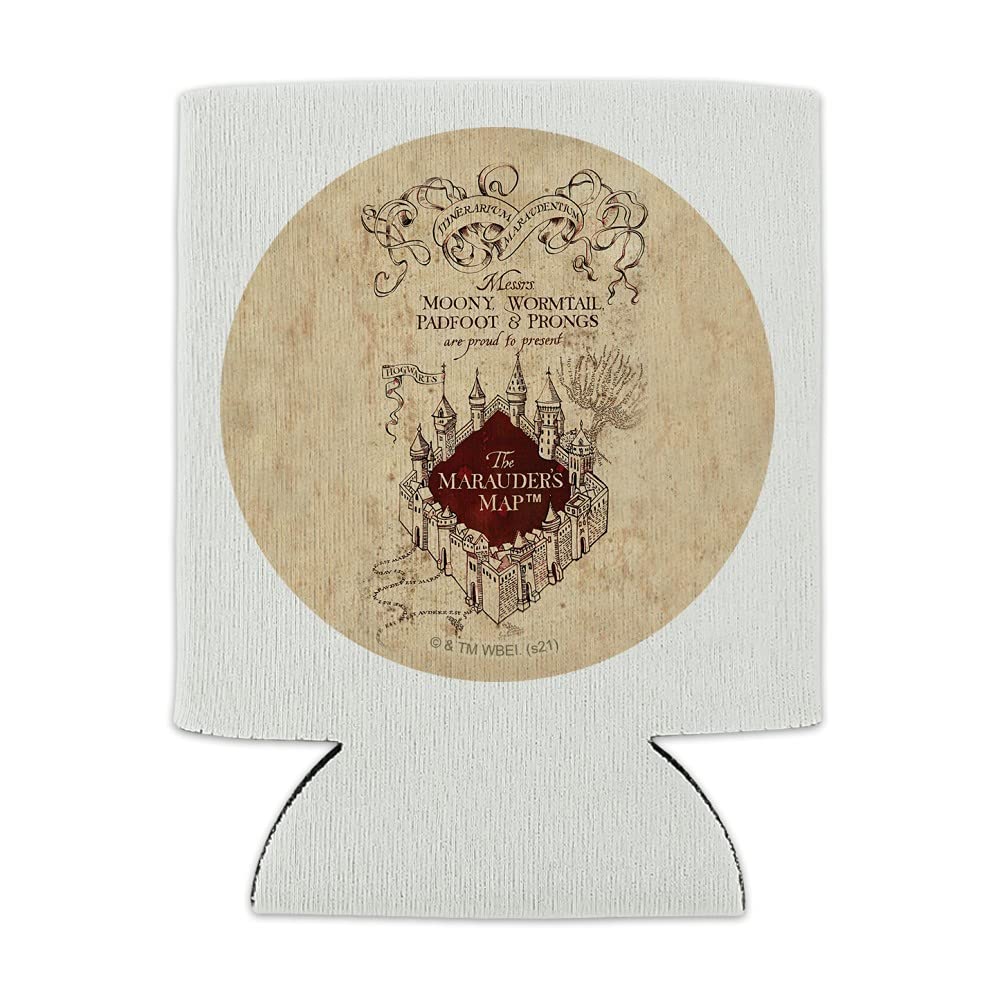 Harry Potter Marauders Map Insulated Can Cooler - Collapsible Drink Sleeve & Beverage Holder for Beer, Soda & Energy Drinks - Perfect for Parties, Camping & Movie Nights