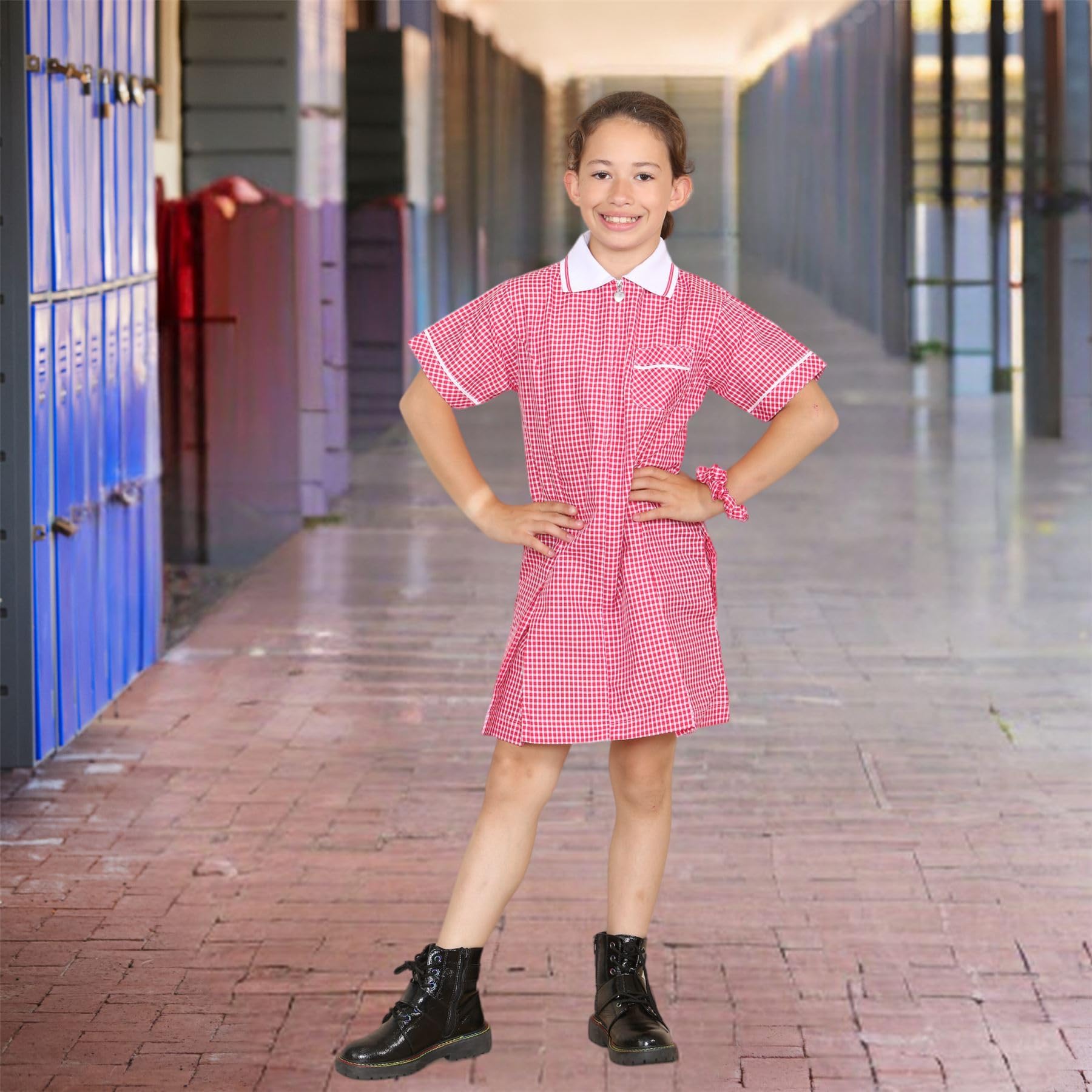 Janisramone® Girls' Gingham School Dress - Short Sleeve Uniform for Ages 3-20 | Perfect for Classroom, Back to School, and Special Occasions