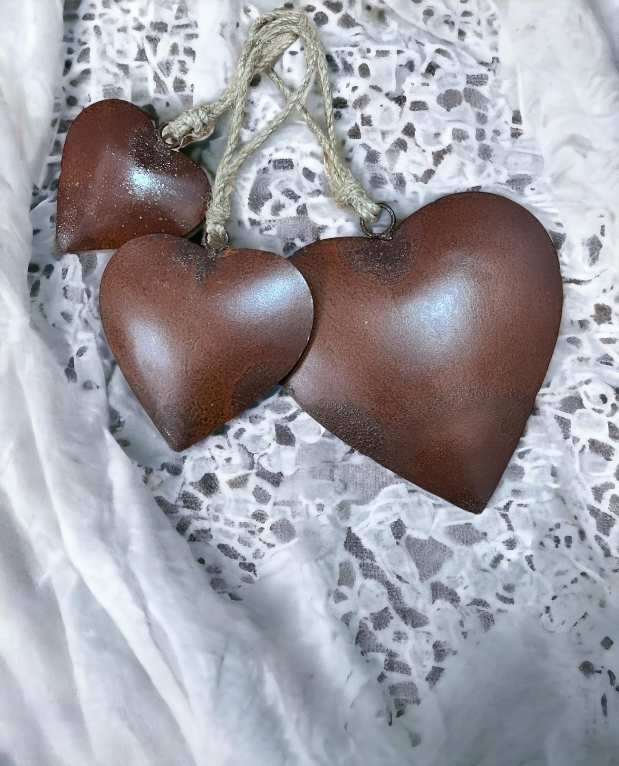 Indian Wall Décor - Rustic Iron Heart with Jute Rope Love Hanging 3-Piece Set | Handmade Boho Home Decor for Living Room, Bedroom & Wedding Decorations