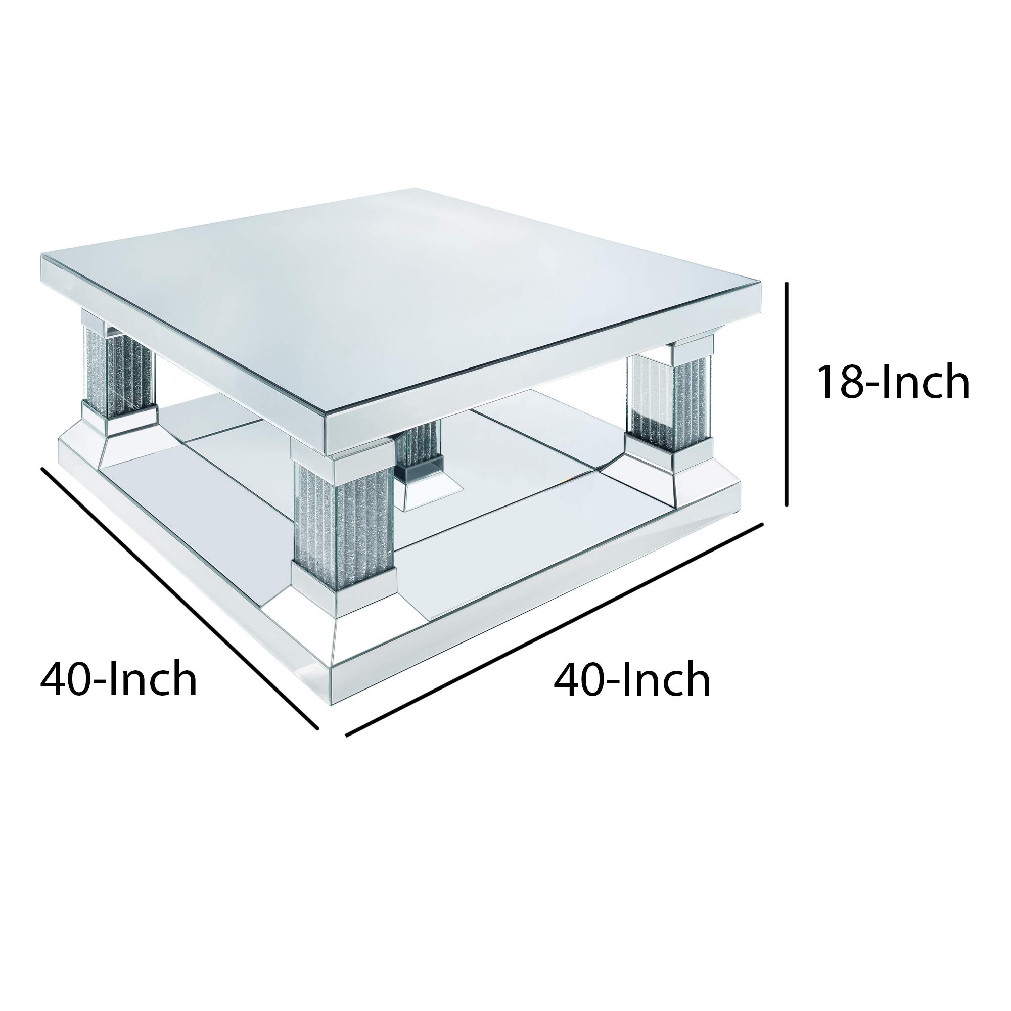Benjara Sparkling Coffee Table with Faux Diamonds & Beveled Edge - Silver Finish Modern Living Room Furniture for Home Decor & Entertaining