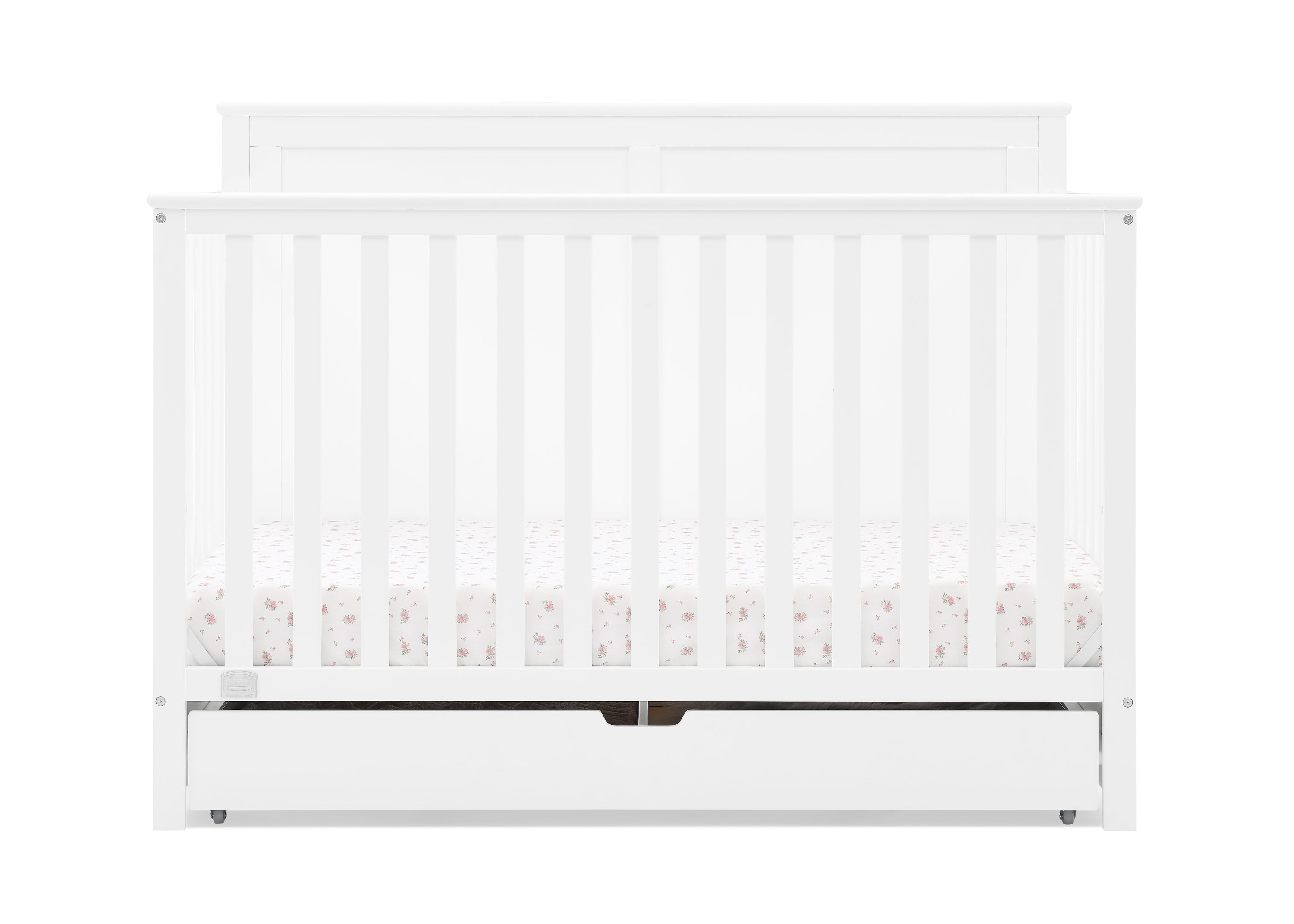 Logan 6-in-1 Convertible Baby Crib with Underdrawer Storage - White Nursery Furniture for Newborn to Toddler Bed | Perfect for Small Spaces & Modern Nurseries