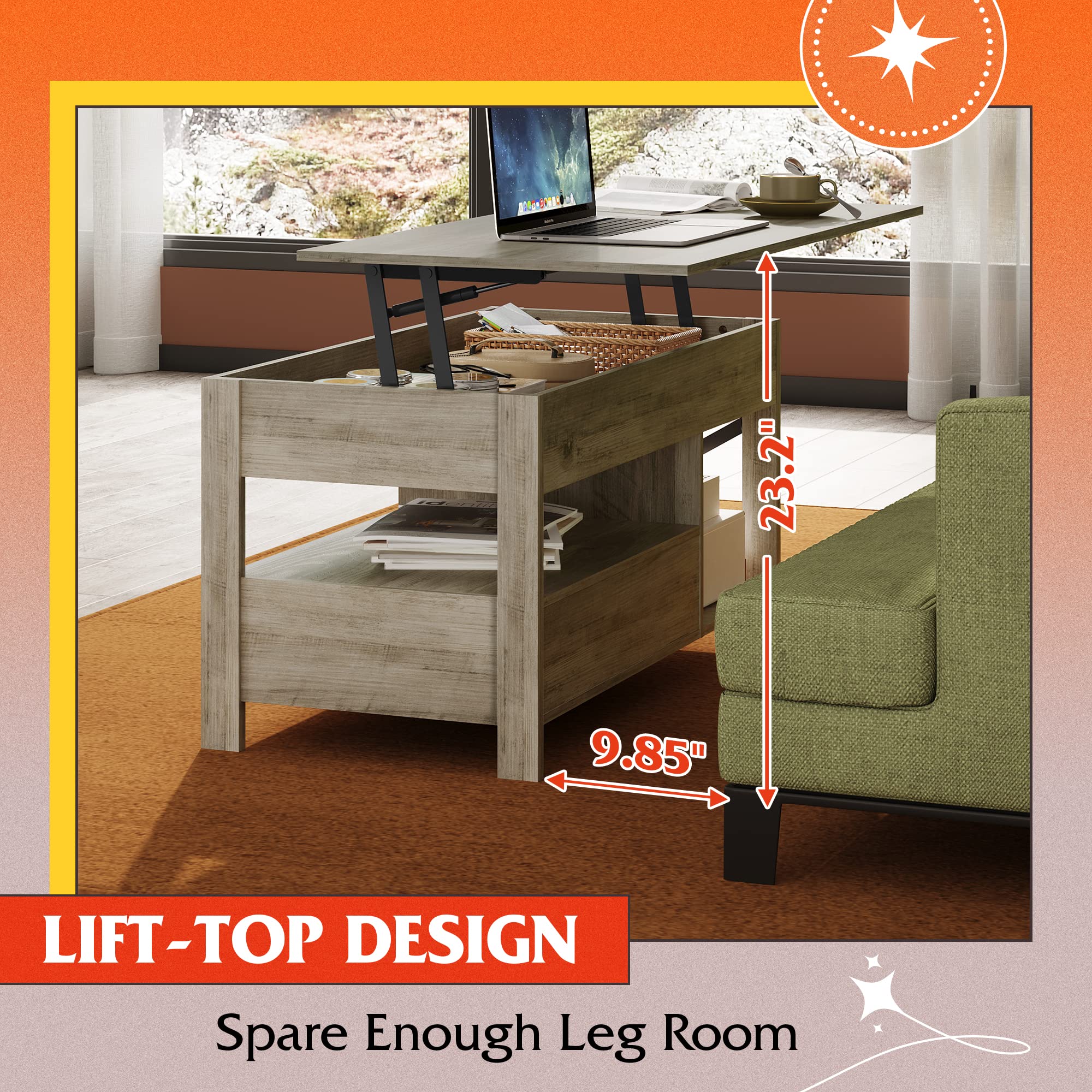 Lift Top Coffee Table with Storage - 39