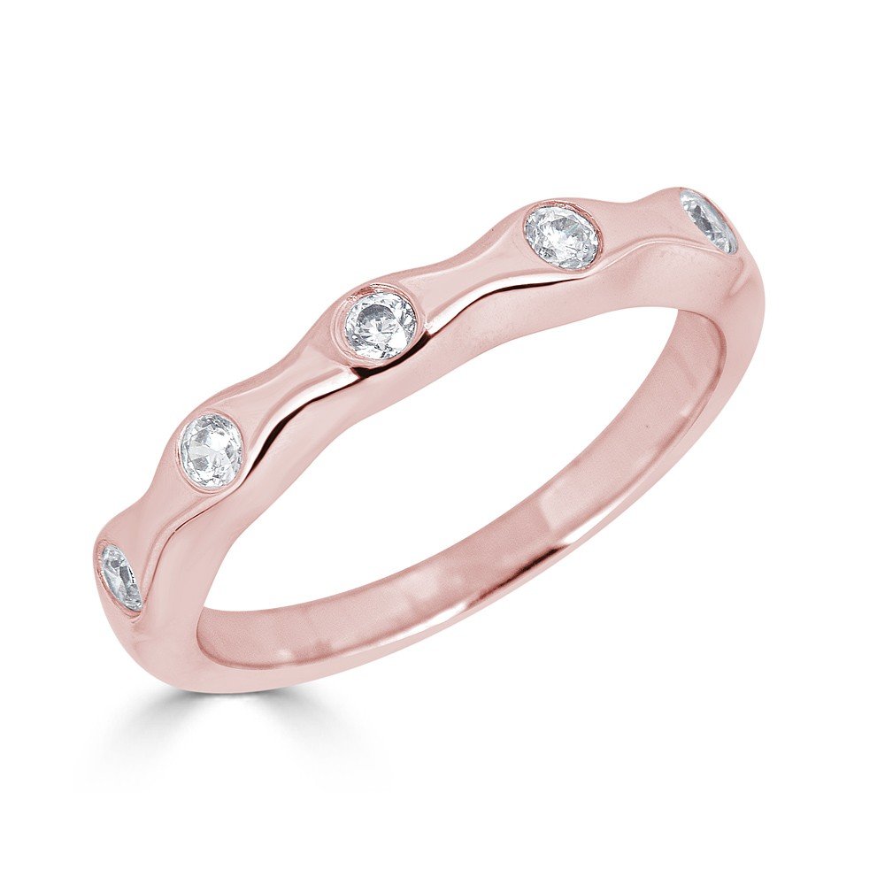14KT Gold 1/5 CTW Diamond Flush Set Wavy Band Ring for Women - Elegant Stackable Wedding Band, Anniversary Gift for Her, Perfect for Everyday Wear & Special Occasions