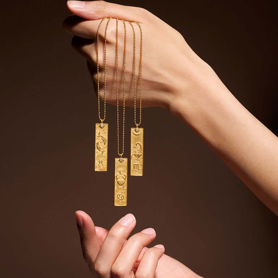 Zodiac Sign Pendant Necklace for Women - 14K Gold Plated Rectangular Charm Necklace | Perfect for Birthday Gifts, Anniversary & Daily Wear | JN3474