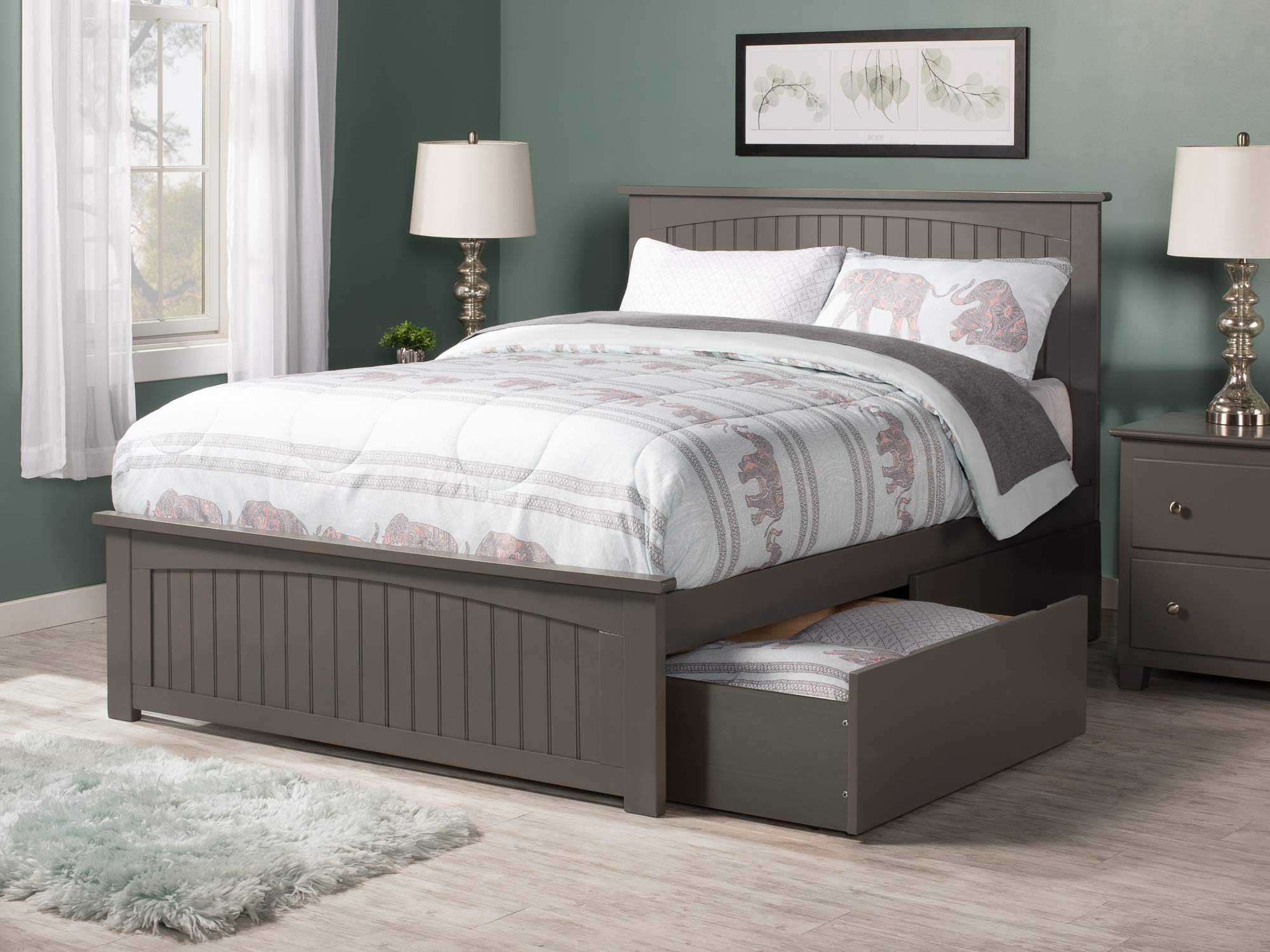 Nantucket Full Size Platform Bed Frame with Matching Footboard & Urban Storage Drawers - Grey Modern Bedroom Furniture for Small Spaces & Guest Rooms