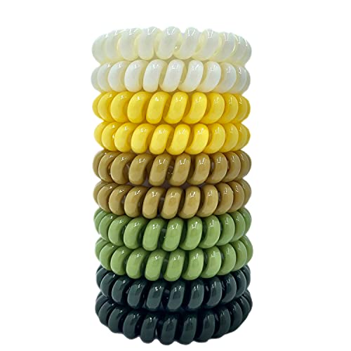 Tanha Spiral Hair Ties 10 Pack - Coil Phone Cord Hair Bands for Women & Men (Brown, Yellow, Beige) | Gentle Ponytail Holders for Thick & Thin Hair | Perfect for Workouts, Office & Everyday Styling