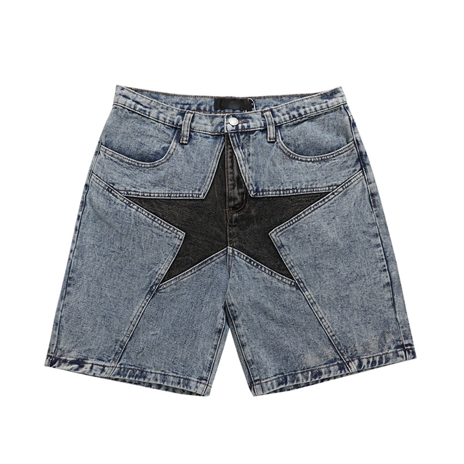 YEMOCILE Women's Harajuku Denim Shorts - Star Patchwork Oversized Hip Hop Jeans Shorts for Summer | Casual Loose Fit Denim Shorts for Streetwear, Music Festivals & Everyday Comfort