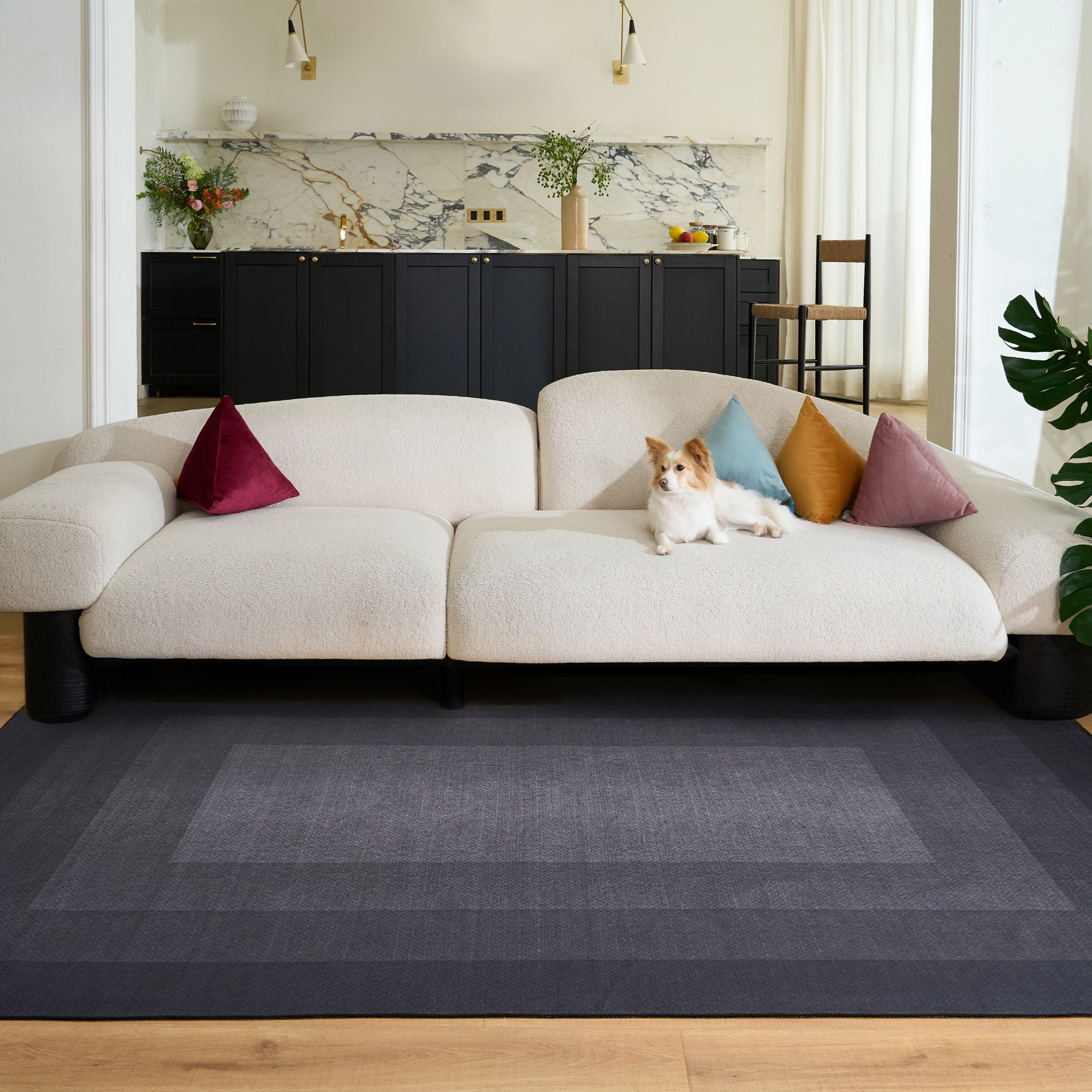 Easy Clean Washable Rug - Dark Gradient Square Design - Durable Pet Friendly Spillproof Non-Slip Area Rug for Living Room, Bedroom & Office - Perfect for Homes with Pets and Kids